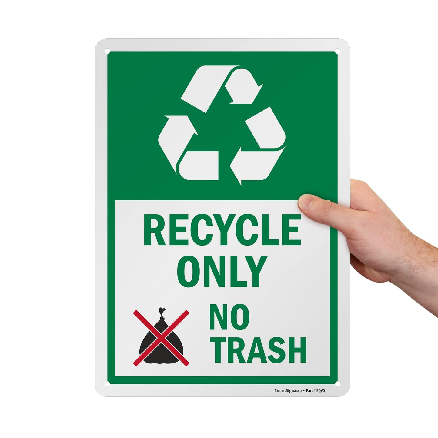 SmartSign 14 x 10 inch “Recycle Only - No Trash” Metal Sign with Symbol, 40 mil Laminated Rustproof Aluminum, Multicolor, Made in USA