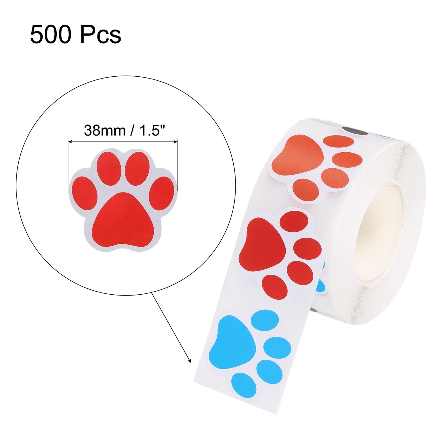 MECCANIXITY Adhesive Label Stickers Mixed Color 500Pcs Paw Prints Stickers 1.5inch Dog Paw Bear Paw Stickers for Children Teacher Fit Crafts Party