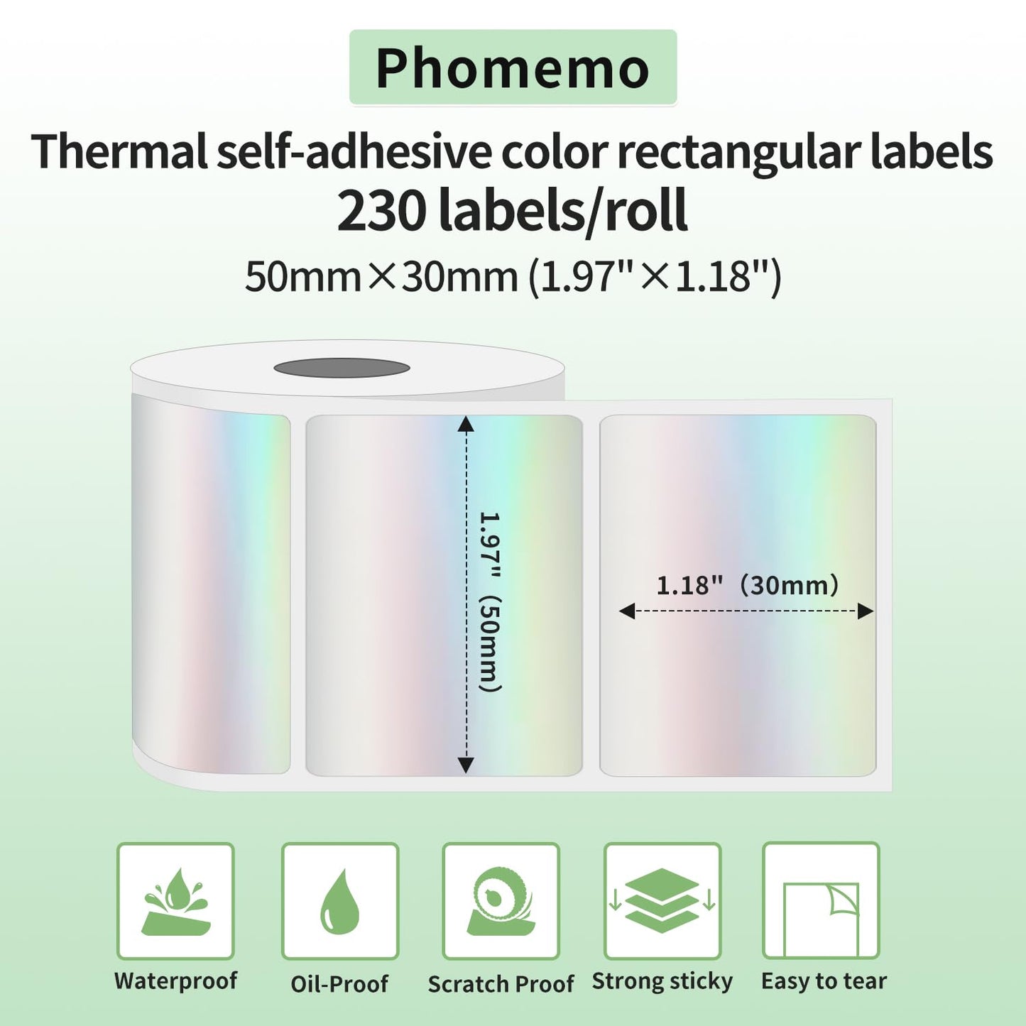 Phomemo M110 Gradual Thermal Labels- 1.96"x 1.18"(50x30mm) Sticker Labels for Address/Barcode/Mailing/Logo/File Labels 1.96" x 1.18"
