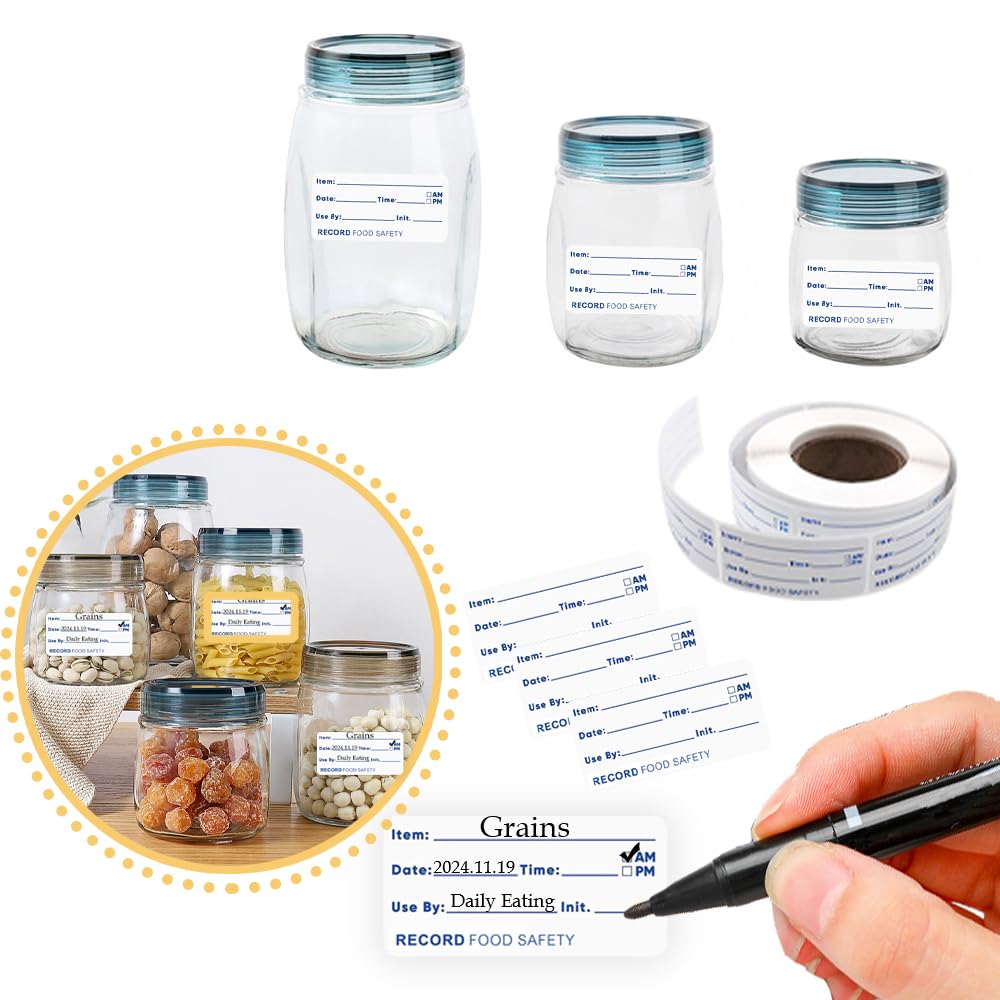 3 Rolls/1500 PCS Food Labels Stickers 1 x 2 Inch Removable Food Date Labels No-Residue Freezer Tape to Write on for Labeling Food Containers Food Date
