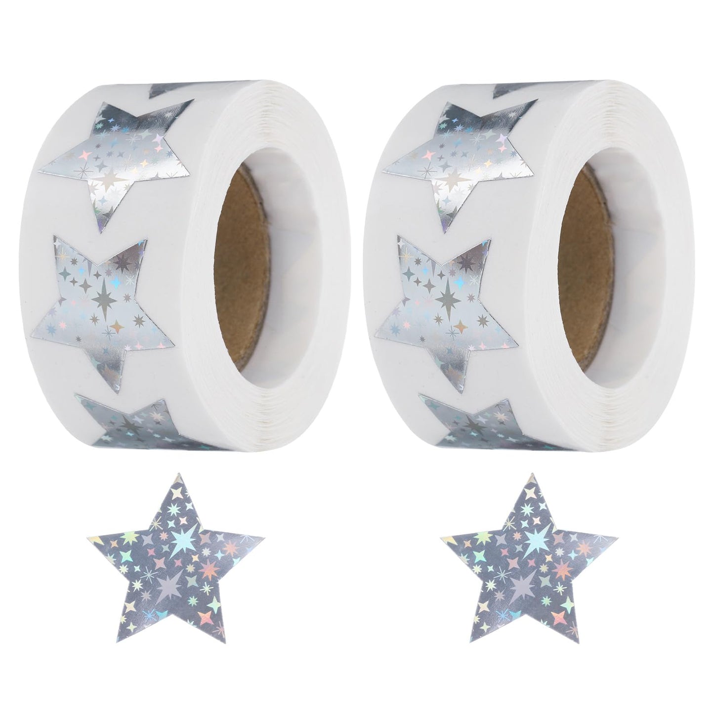 uxcell 1000Pcs Glitters Star-Shaped Stickers 1 Inch Holographic Sparkle Self-Adhesive Coding Label Waterproof Shiny for Shop Home Classroom Marking, Silver(C-87-25)