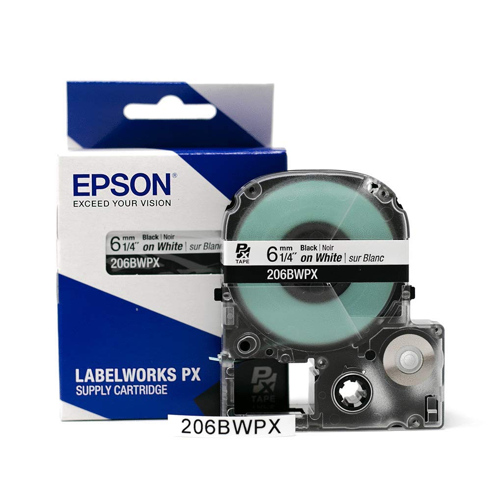 Epson LABELWORKS 206BWPX Genuine PET (Polyester) Tape Cartridge - Black on White Standard Industrial Label Maker Tape - 1/4" (6MM) Wide, 30 ft