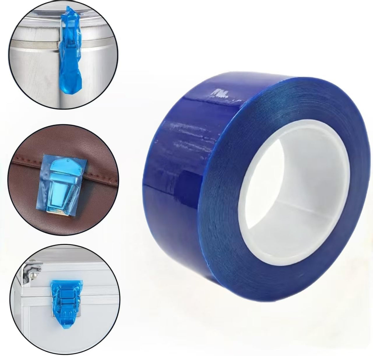 A roll of ultra-high viscosity durable polyethylene blue adhesive film, suitable for protecting materials such as steel, household appliances, hardware, etc. It is 1.2 inches high and 656.2 feet long