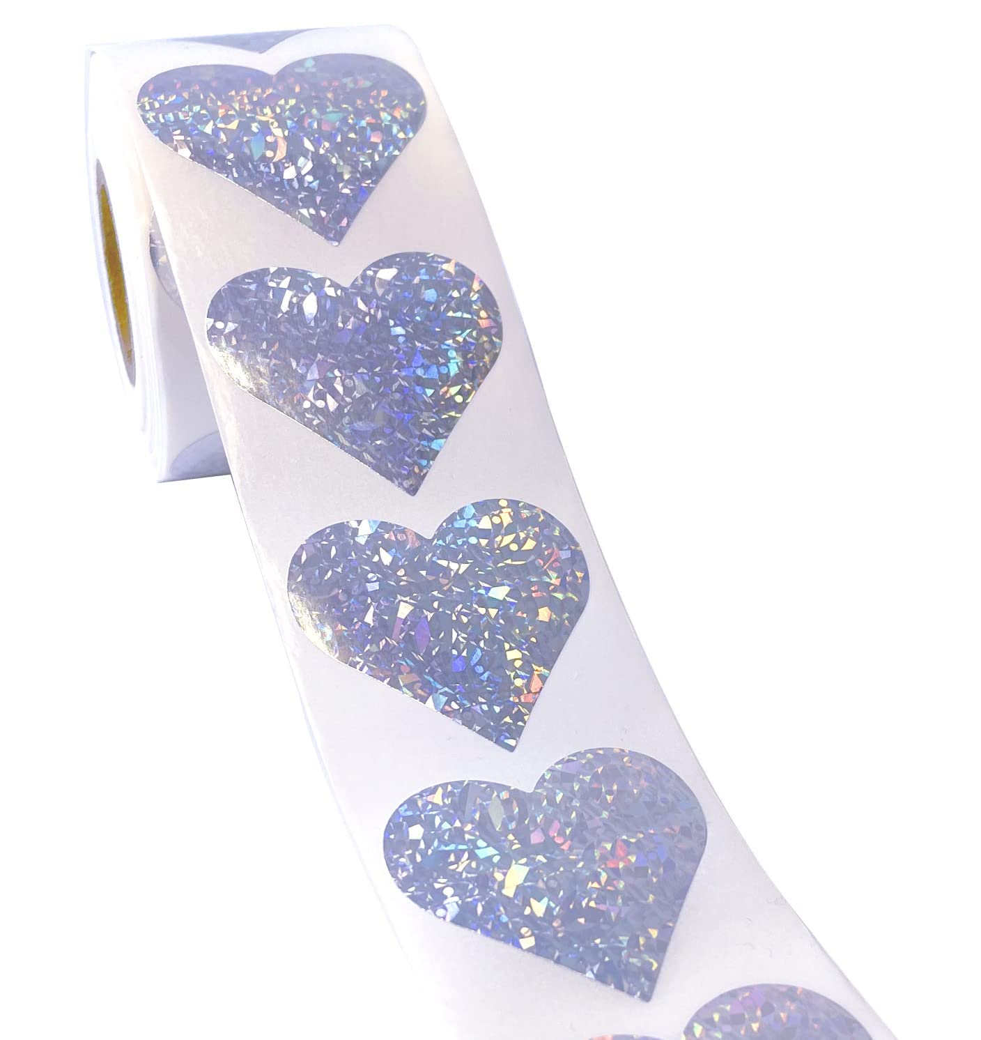 Glitter Heart Stickers, 1.5" Heart Decorative Labels 500 per Roll, Valentine's Day Love Decorations for Wedding Anniversaries (Sliver) Sliver