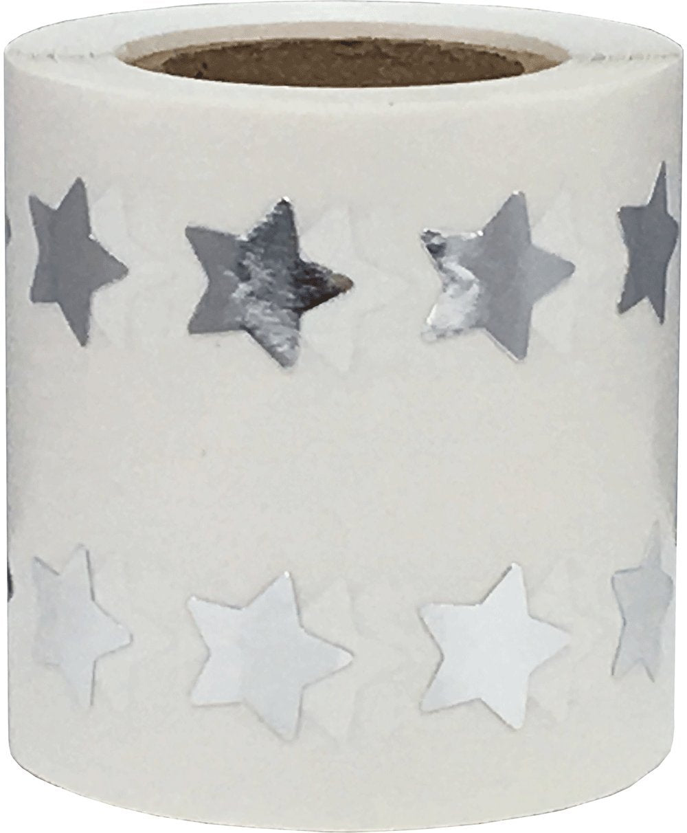 Metallic Silver Star Shape Stickers 0.50 Inch 1,000 Adhesive Labels Metallic Silver