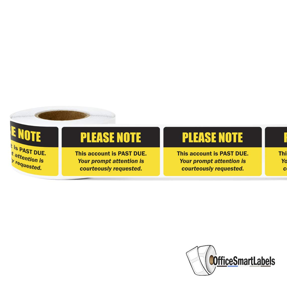 Account Past Due Stickers - 2 x 1 Inch Bright Yellow & Black Billing and Collection Reminder Stickers Overdue Sticker for Billing Statements AR Accounting Invoicing Billing Sticker - 300 Labels/Roll Account Past Due
