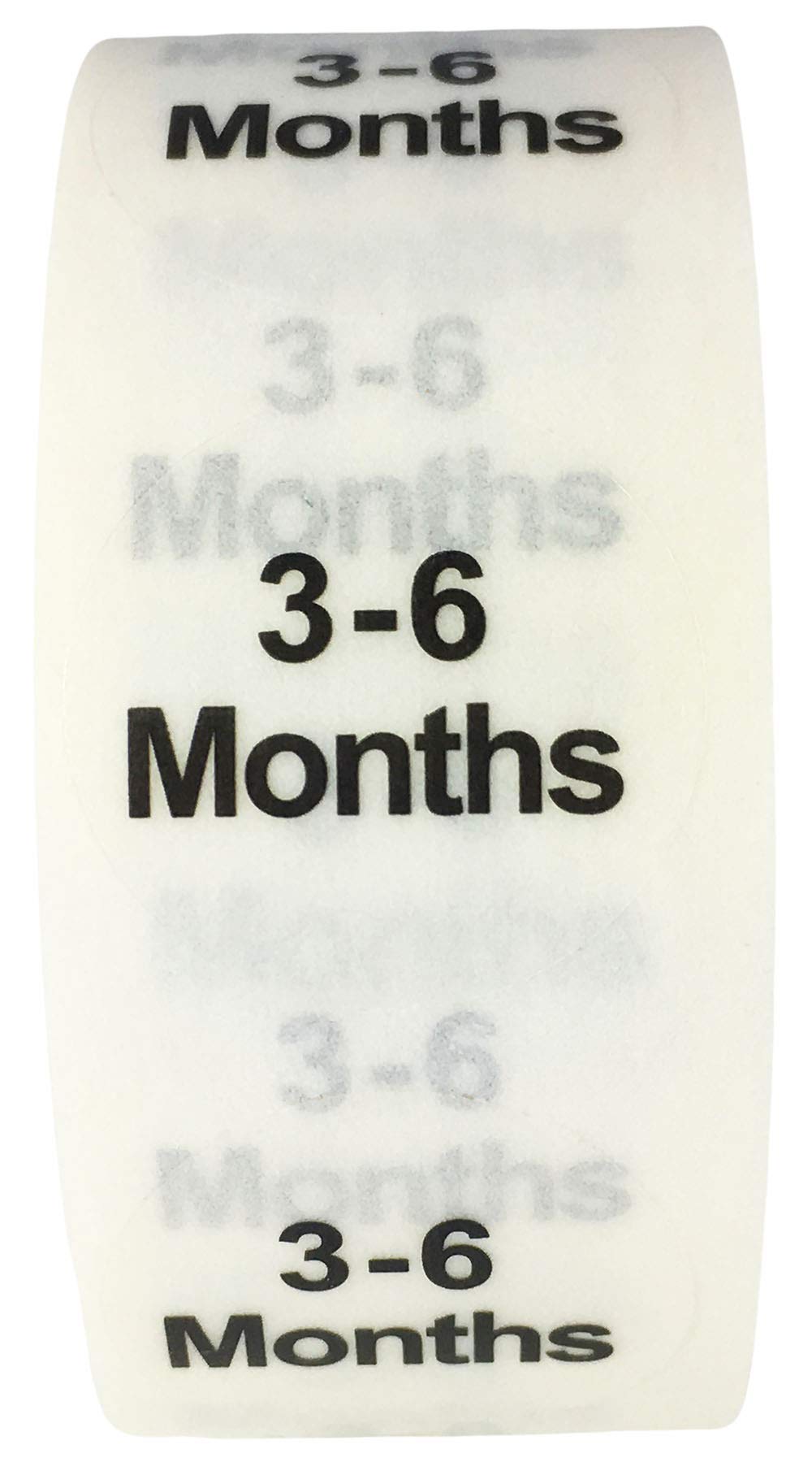Clear Circle 3-6 Months Clothing Size Stickers - 3/4 Inch Round, 500 Clear Plastic Adhesive Labels Per Roll for Retail Apparel, Baby Clothing Organization, and Inventory - Made in the USA