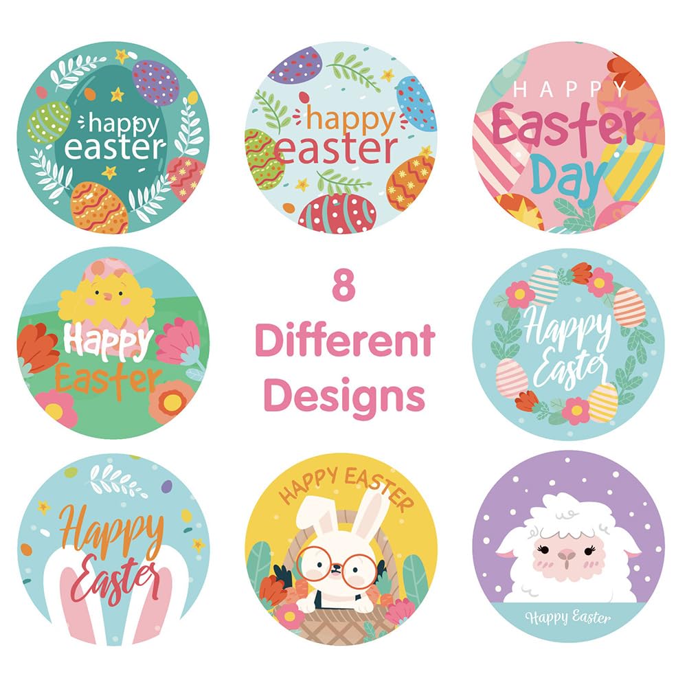 GERRIT 500 PCS Easter Stickers 1.5 Inch Happy Easter Day Stickers Self-Adhesive Label Stickers Bunny Stickers Egg Decals for Kids Party Supplies Gift Card Decoration Seal Envelopes, Clear