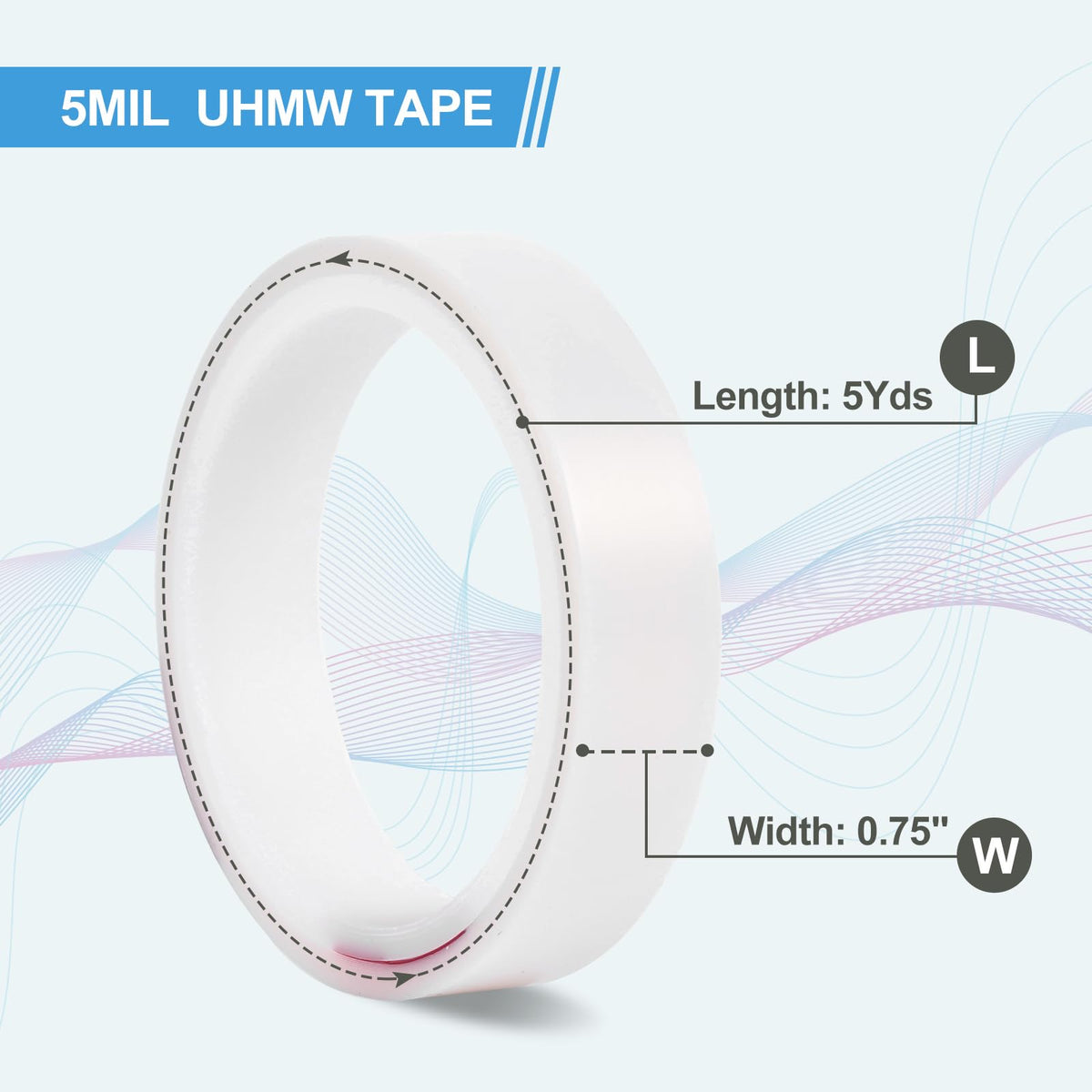 KitchenRaku UHMW (Ultra-high Molecular Weight) Polyethylene Tape, Low Friction Tape Noise Reduce & Surface Protect, Anti Squeak Tape for Wood, Drawers, Cabinets, Curtains (Translucent, 0.75" x 5Yds) Translucent