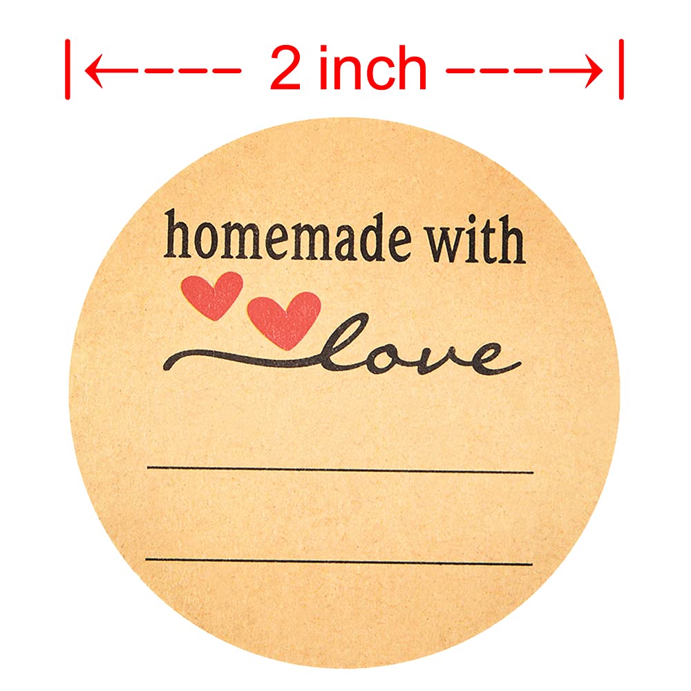 2 Inch Natural Brown Kraft Stickers (500 Per Roll), Homemade with Love Sticker with Lines for Writing (Permanent Adhesive) for Store Owners, Crafts, Organizing, Jar and Canning Labels