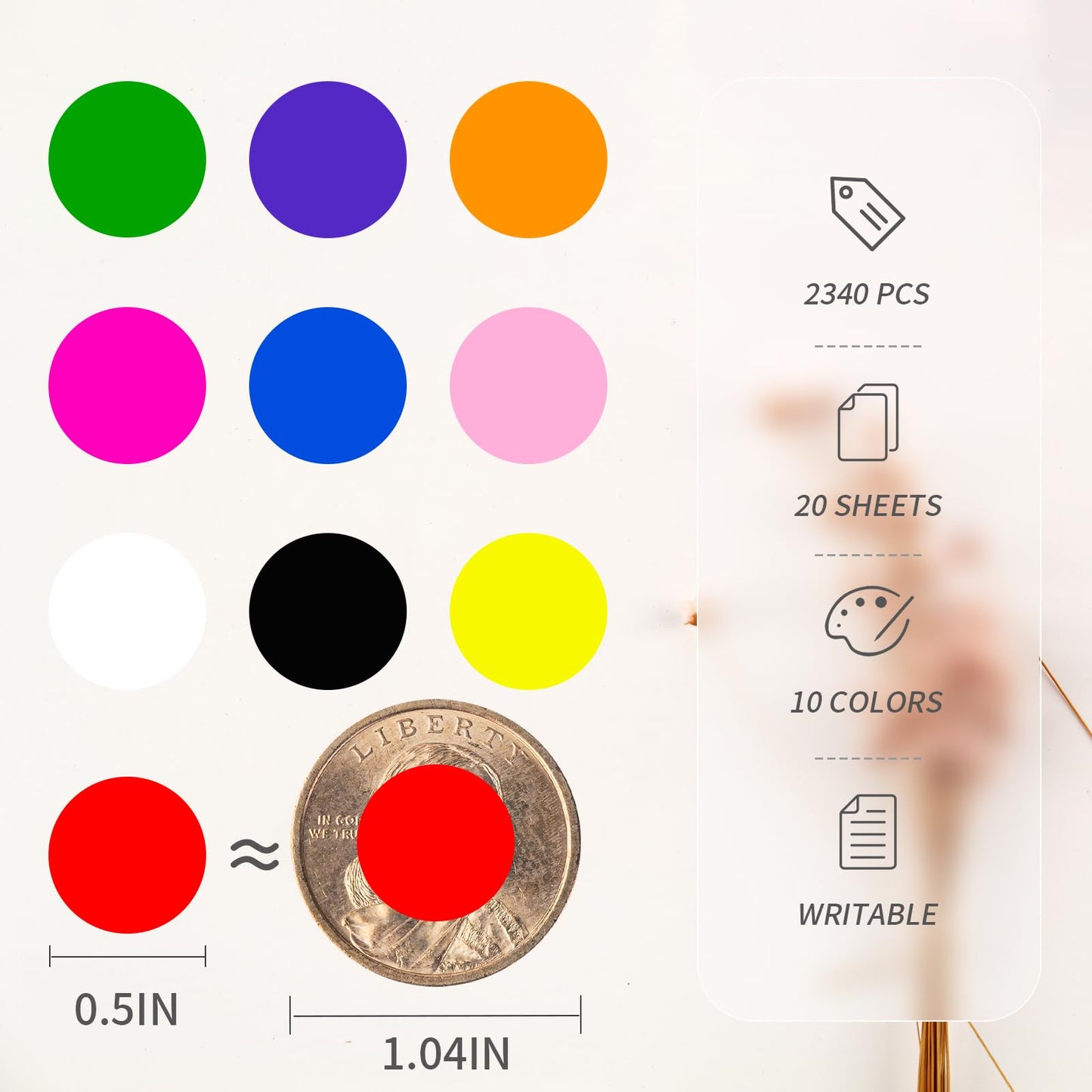 2340 PCS White Circle Dot Stickers - 1/2" Round Stickers, Colored Coding Labels for Lab, Yard, Garage, Sale, Price 1/2 INCH