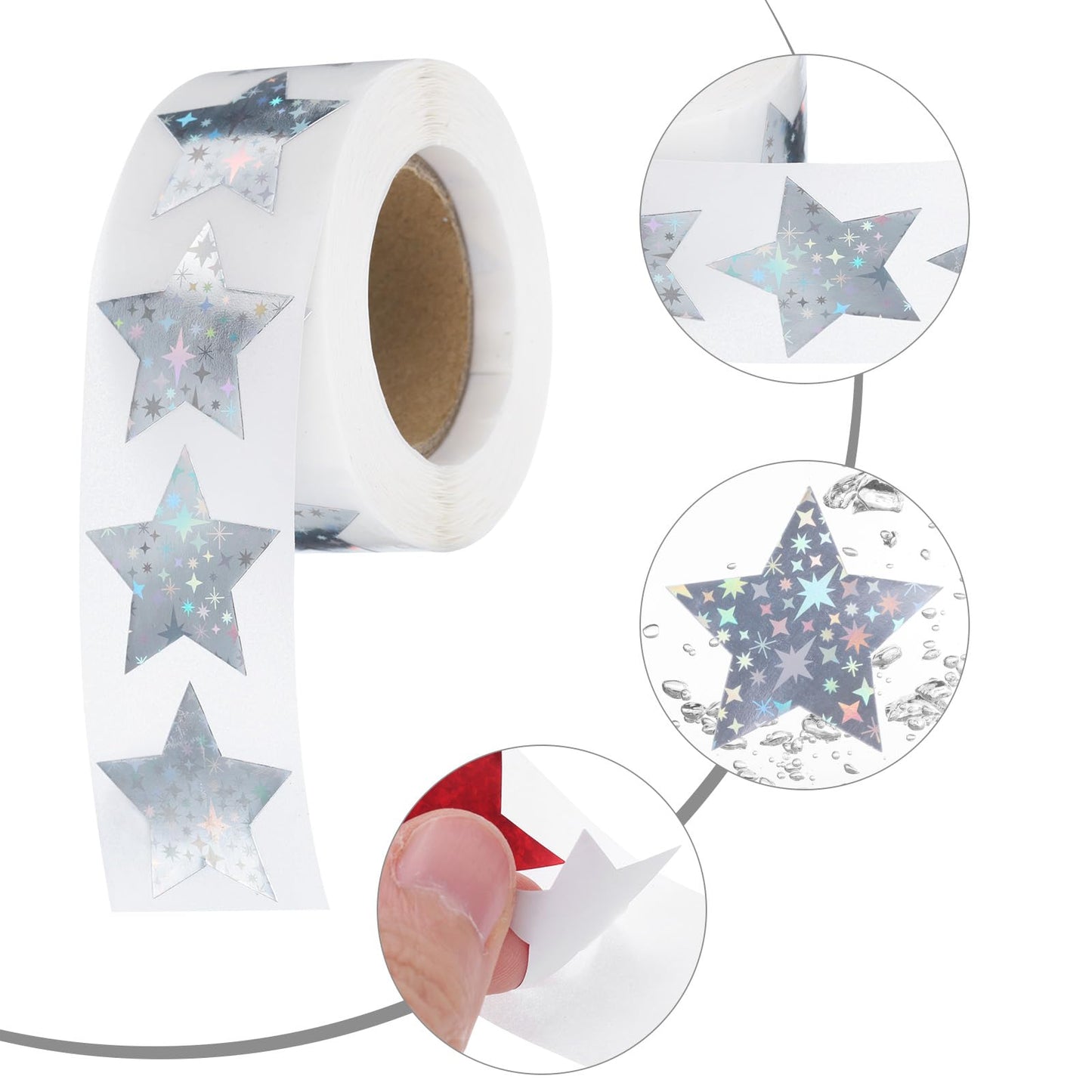 uxcell 1000Pcs Glitters Star-Shaped Stickers 1 Inch Holographic Sparkle Self-Adhesive Coding Label Waterproof Shiny for Shop Home Classroom Marking, Silver(C-87-25)