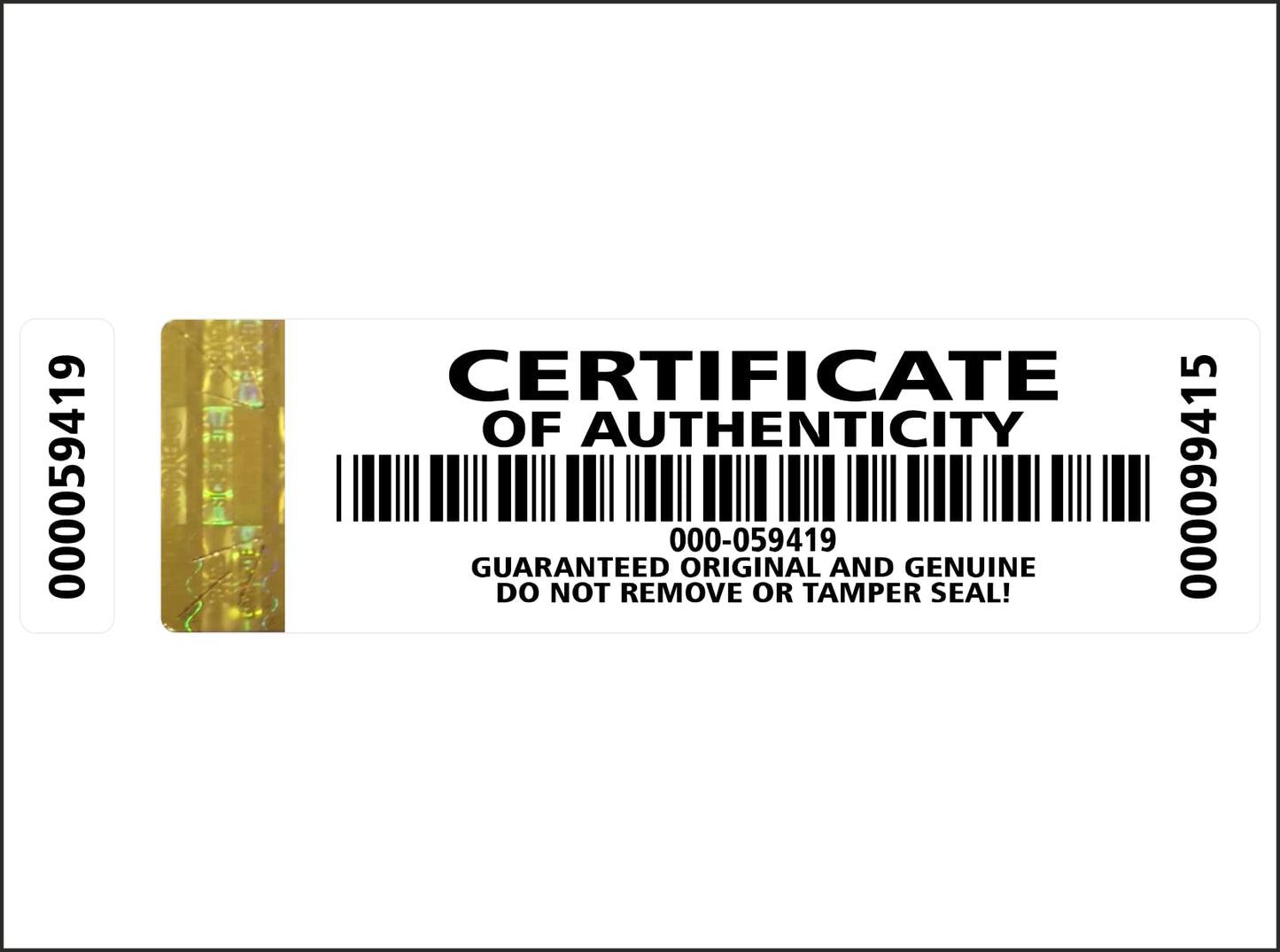 250 pcs High Security Certificate of Authenticity Labels Security Stickers with Golden Hologram Stripe, UV Security Feature and Extra Label with Serial Number 2.75 x 0.78 inch