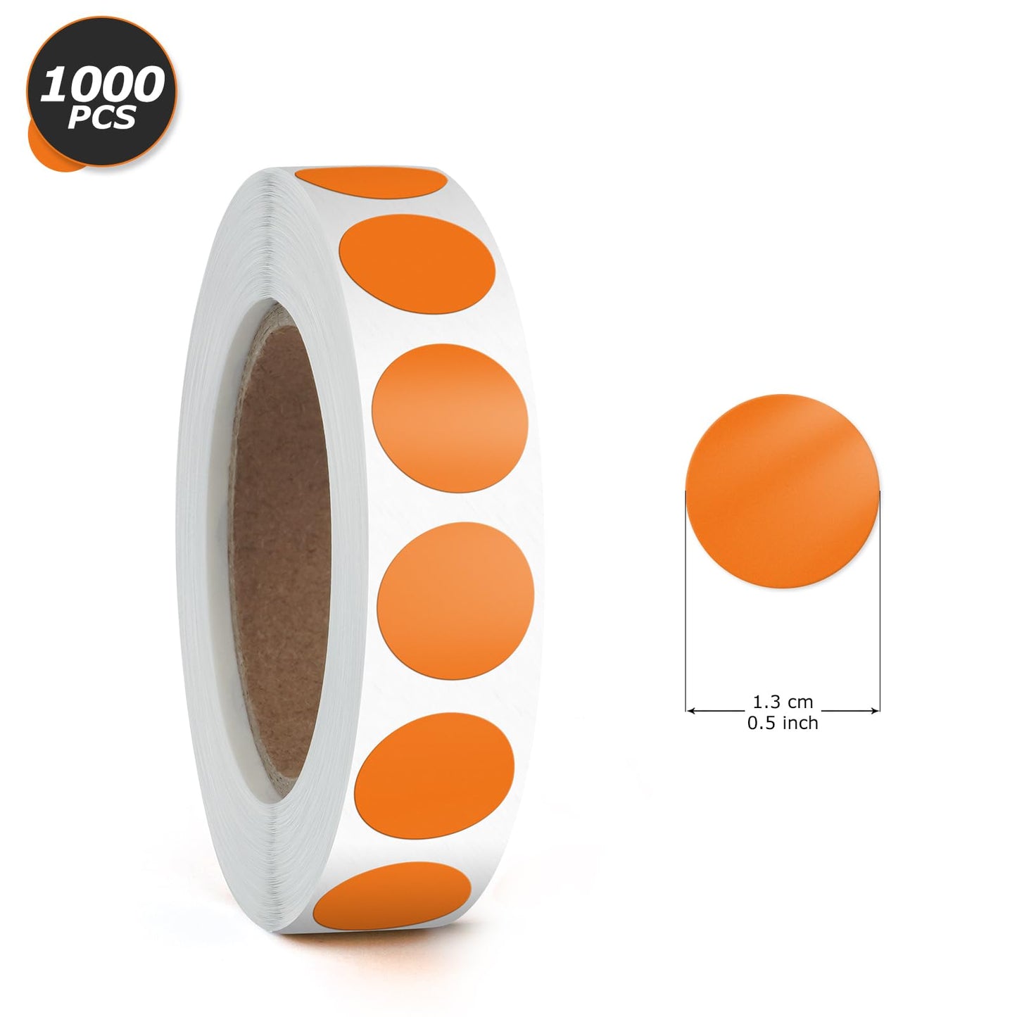 Orange Round Stickers 0.5 Inch Color Coding Dot Label Circle Waterproof Self-Adhesive File Classification Sticker Roll of 1000 Labels Orange