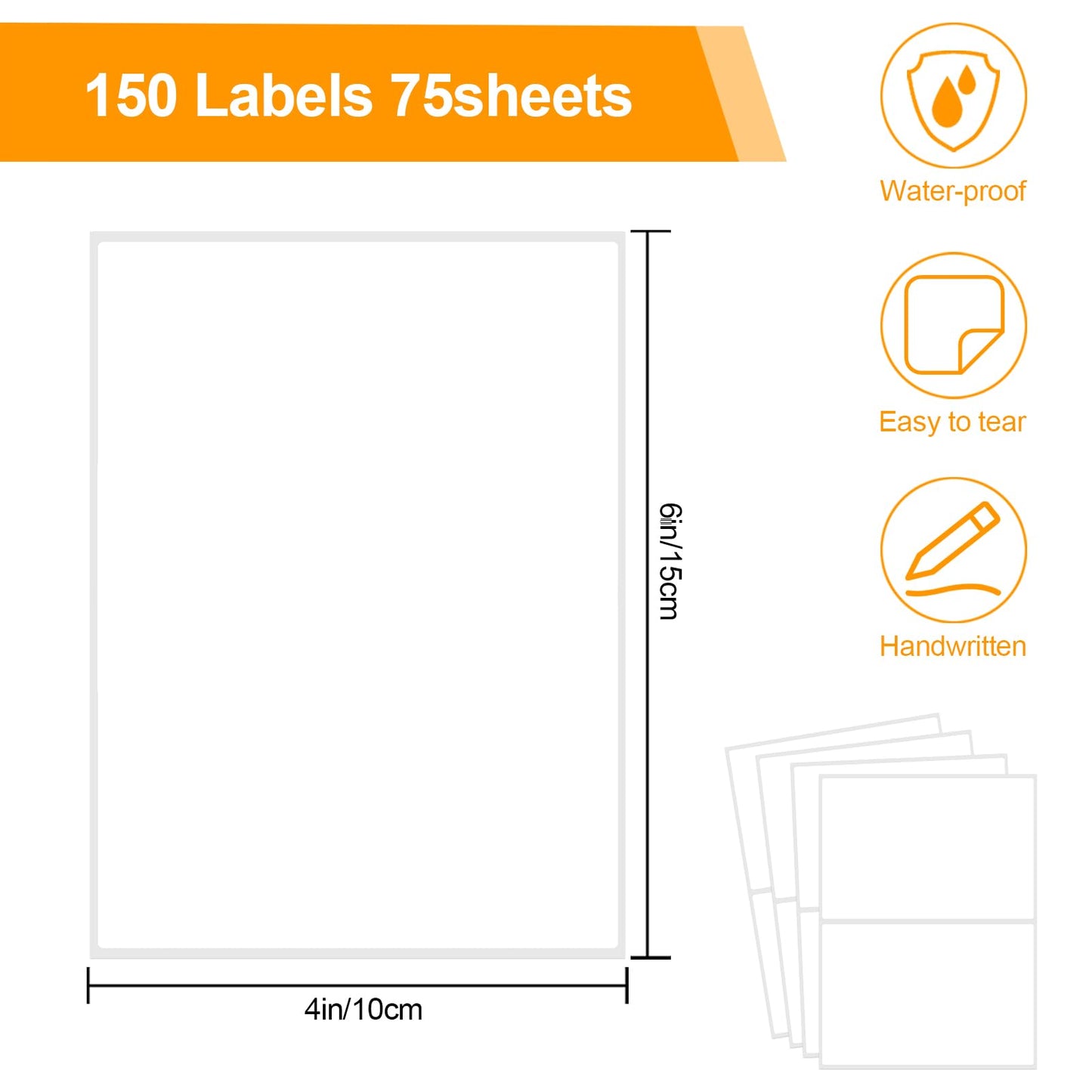 150 Pcs Labels for Storage Bins, 6 X 4 Inch Removable Labels for Storage Bins, Tear Resistant No Residue Storage Bin Labels, Matte White Blank Box Labels for School, Home, Business 150 labels / 75 Sheets(6" x 4")