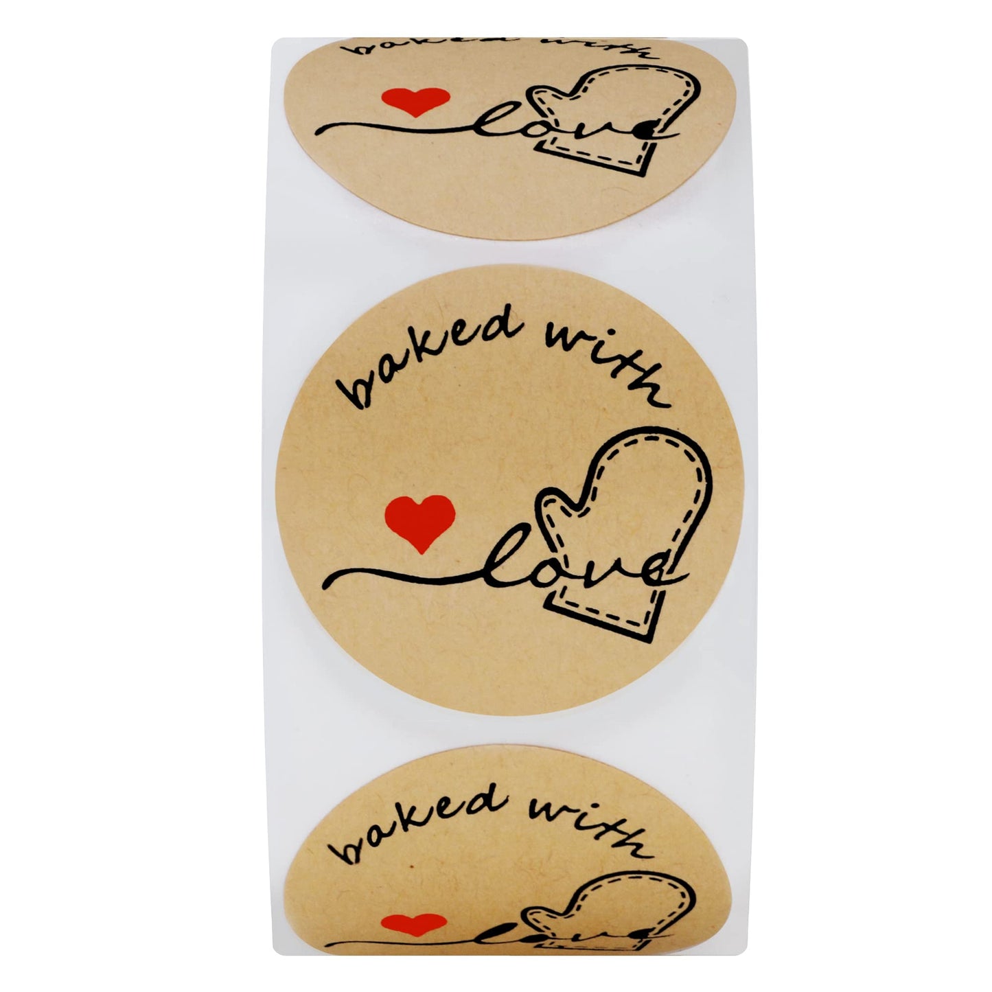Hybsk Rustic Baked with Love Stickers with Wreath Around 1.5" Inch Round Total 500 Adhesive Labels Per Roll(Kraft) Kraft Paper