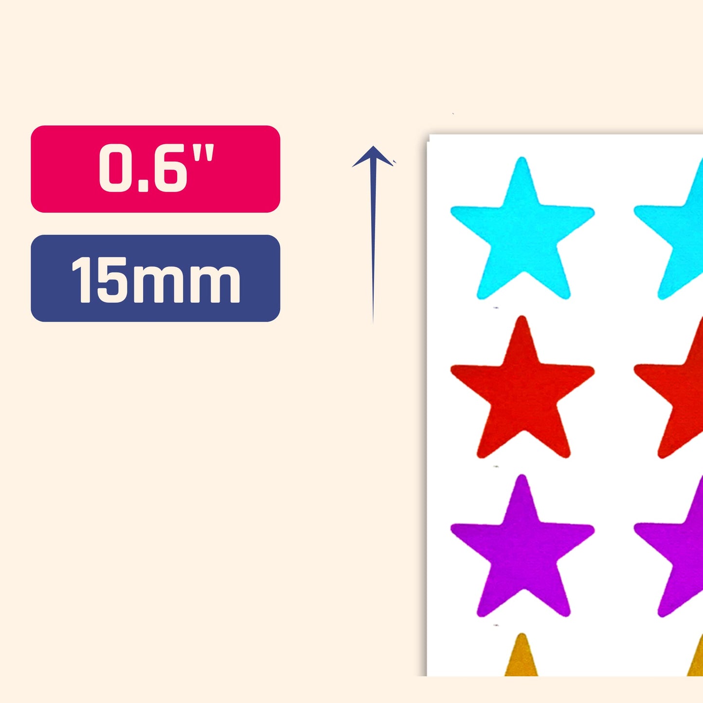 8 Colors, 4000 Pack, Foil Star Metallic Stickers, 0.6" Diameter 8 Colors