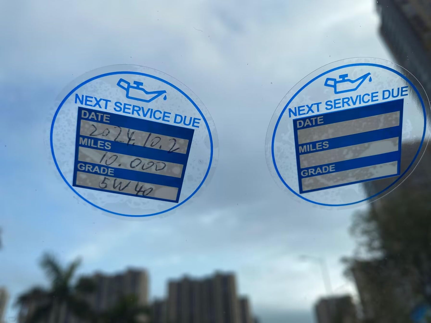 2 inch 60 PCS Blue "Next Service Due" with Date Miles Grade Static Cling Labels Easy Remove Oil Change Stickers - Static Cling Windshield Labels