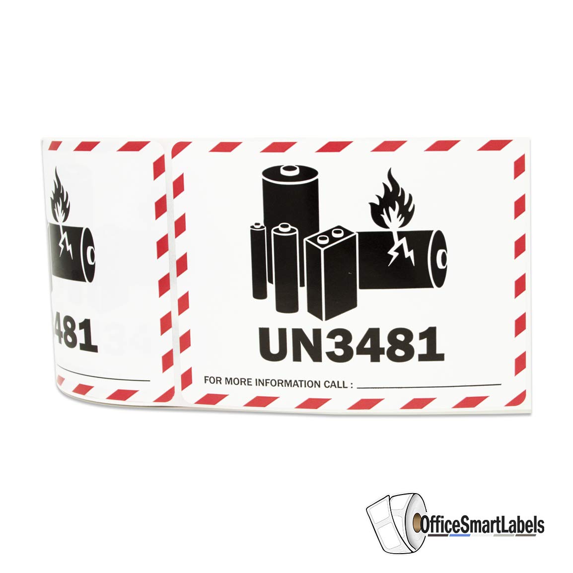 UN3481 Label - 4 x 3 Inch Lithium Ion Battery Warning Stickers - Writable Transport Handling Instruction Caution Warning Lithium Battery Shipping Label - Adhesive, 300 Labels/Roll Un3481 Battery Warning 1 Roll