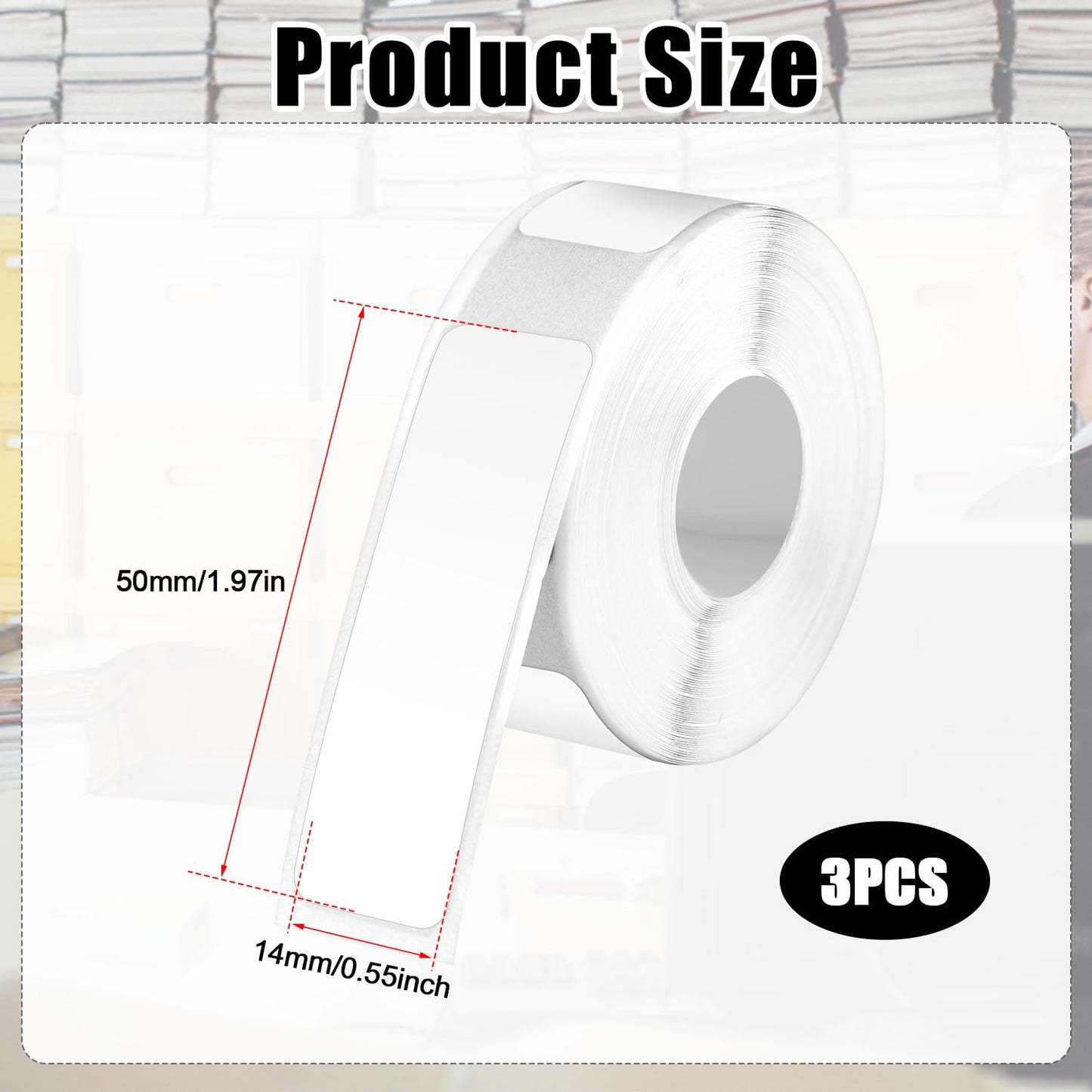 480pcs/3 Rolls Self-Adhesive Label Tapes for Phomemo D30, 14x50mm White Label Maker Tape Thermal Paper Sticker Roll for School Home Office Supplies
