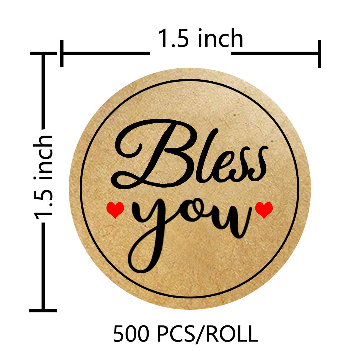 Top label 1.5 Inch Bless You Stickers for Small Business Owners,Bakeries,Handcraft Goods,Boutiques,500 Pcs Per Roll