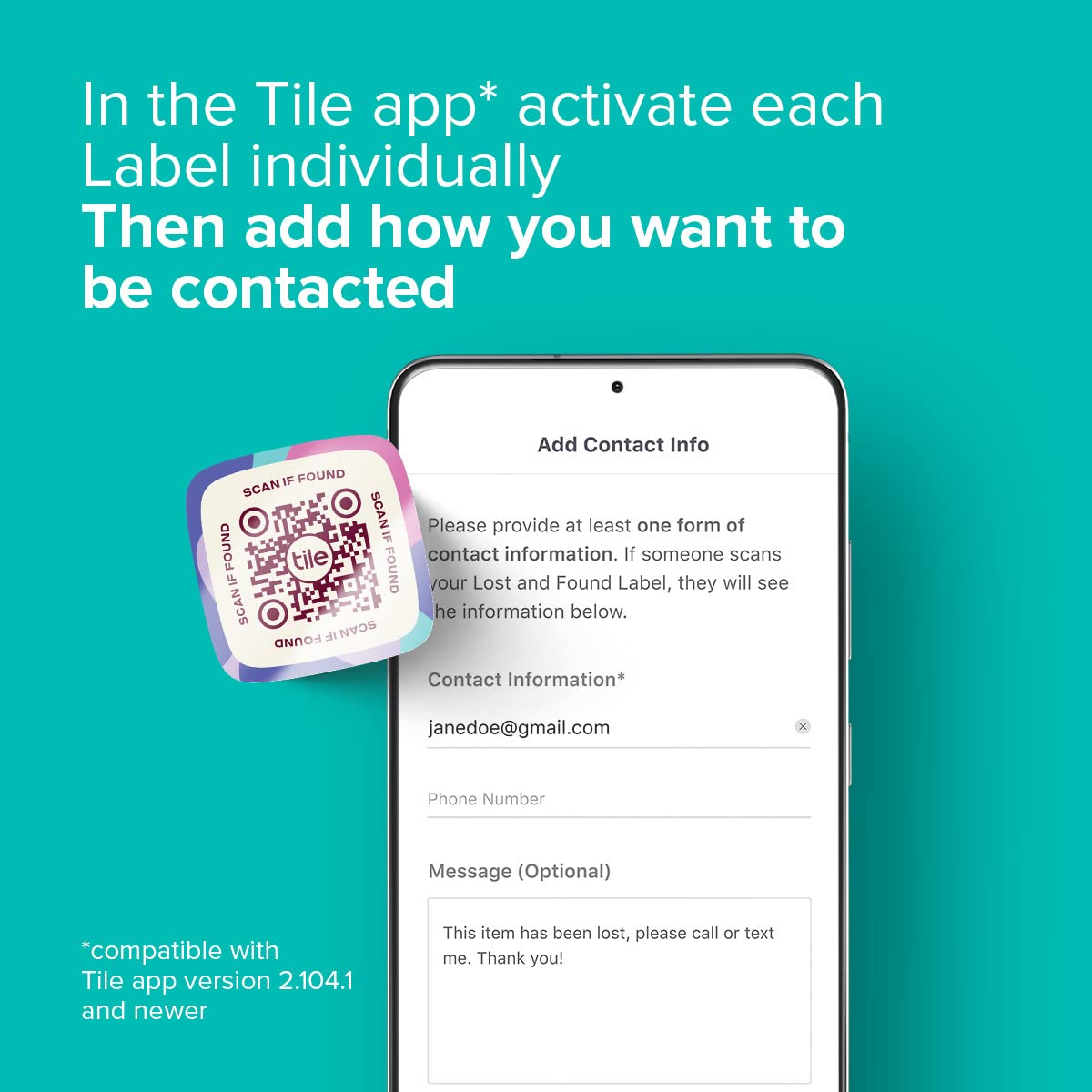 Tile Lost and Found Labels | QR Scannable Labels for Laptops, Water Bottles, Pet Collars, Kids Toys, Headphones and More | Android and iOS Devices | Scratch Proof | Adhesive | 25 Labels