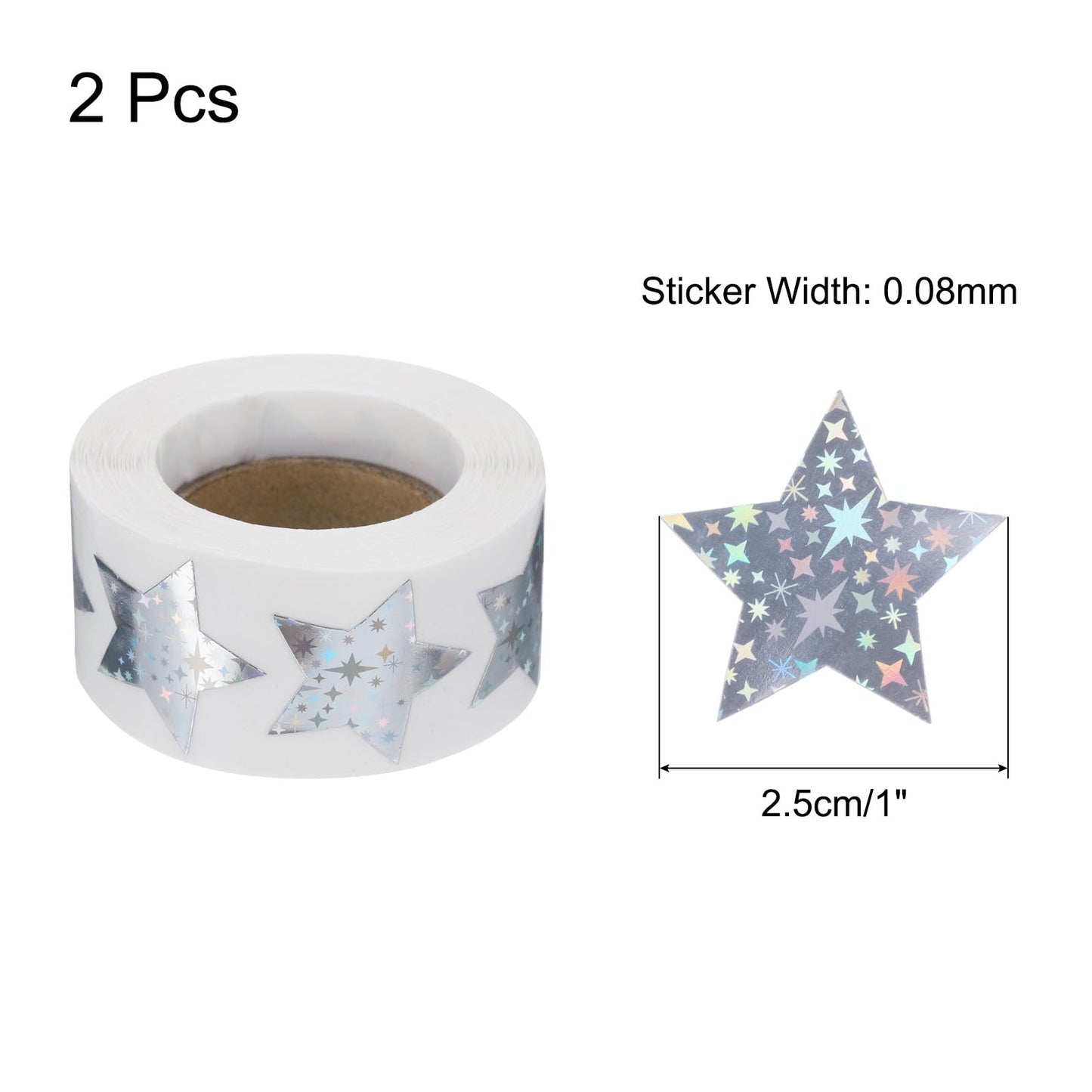 uxcell 1000Pcs Glitters Star-Shaped Stickers 1 Inch Holographic Sparkle Self-Adhesive Coding Label Waterproof Shiny for Shop Home Classroom Marking, Silver(C-87-25)