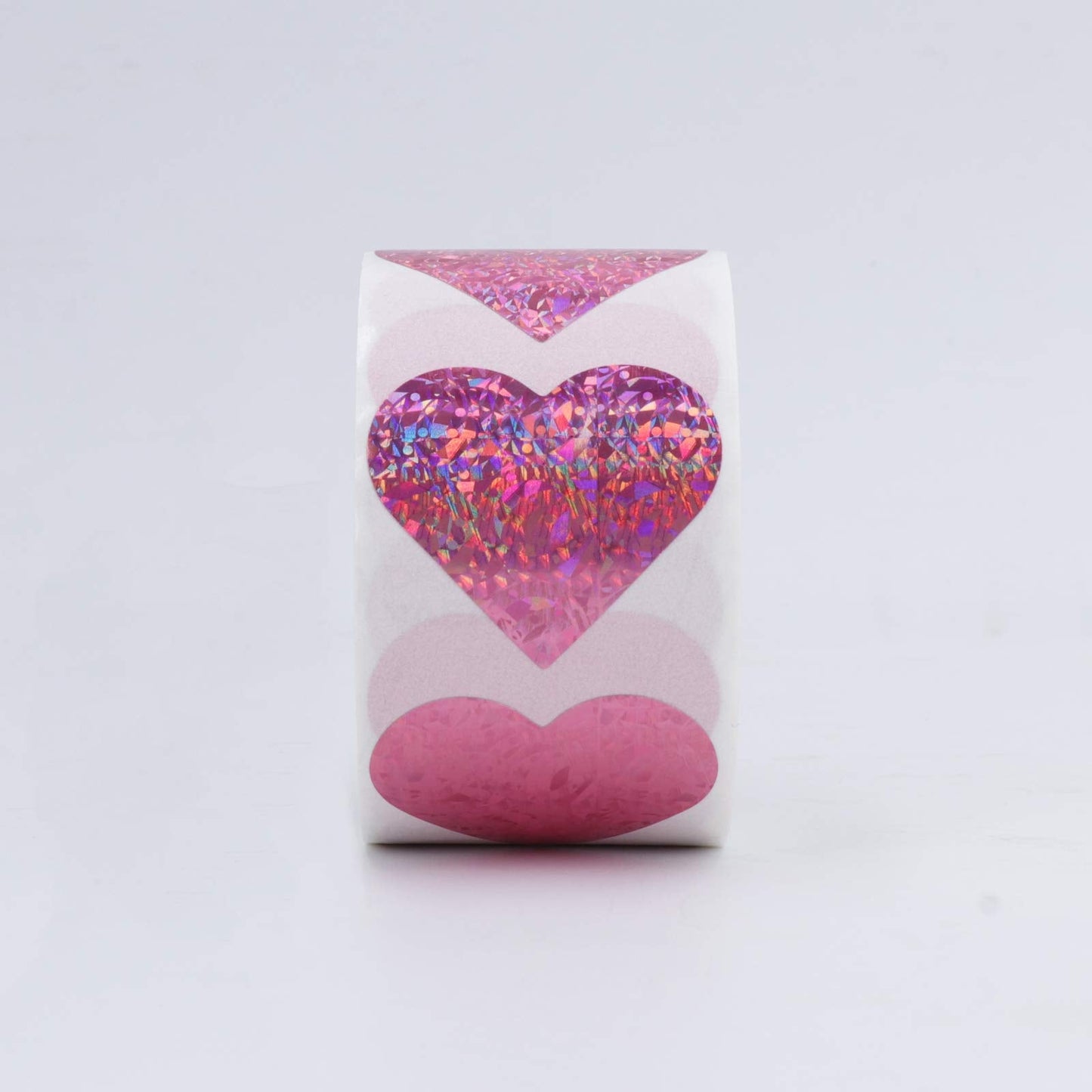 1.5" Pink Heart Stickers with Glitter Holographic Gravel Pattern, 500 pcs Sparkling Adhesive Heart Sticker Labels per Roll, Love Stickers for Personal and Business Use 1.5 inch