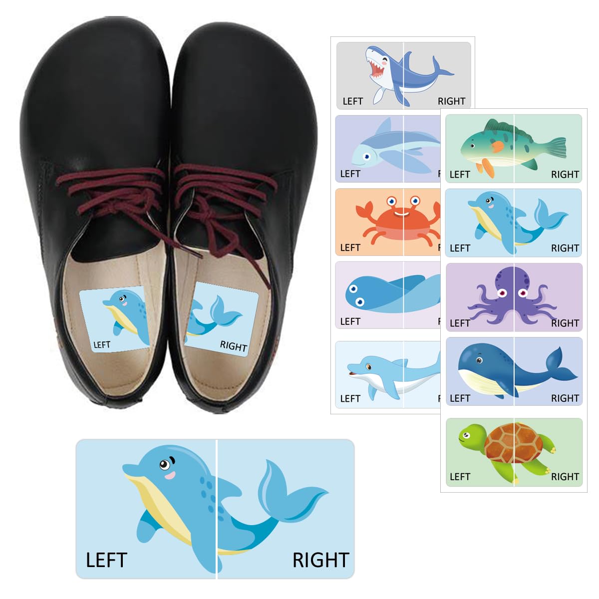 60Pcs Kids Shoe Labels Cute Right Left Sole Animal Children Boys Girls Shoes Stickers for Children's Day Birthday Baby Party Gift Early Learning Decals