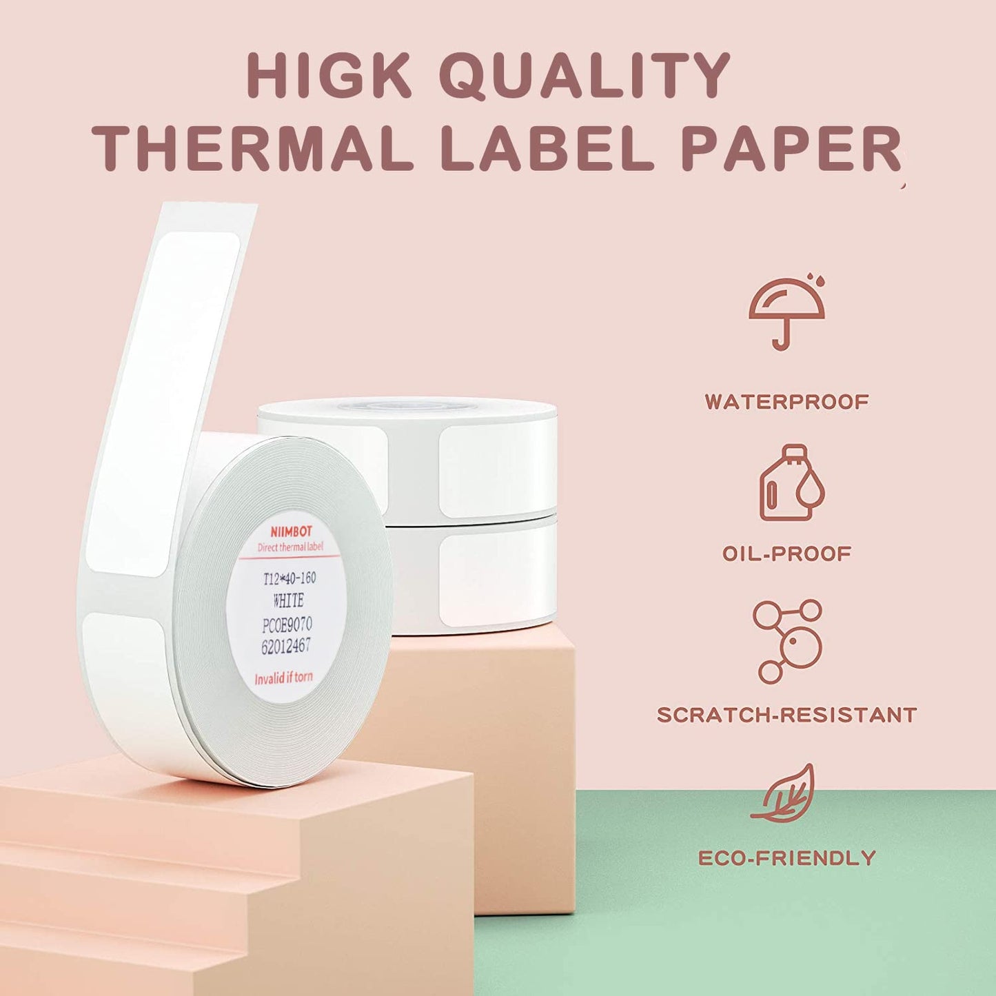 Label Tape of Model D11/D110/D101 Printer, (2 Rolls, 0.47"×1.57"/12×40mm) Waterproof and Self-Adhesive Labels, Office & Home Labeling Tape Replacement (White) 0.47" × 1.57" × 2 White