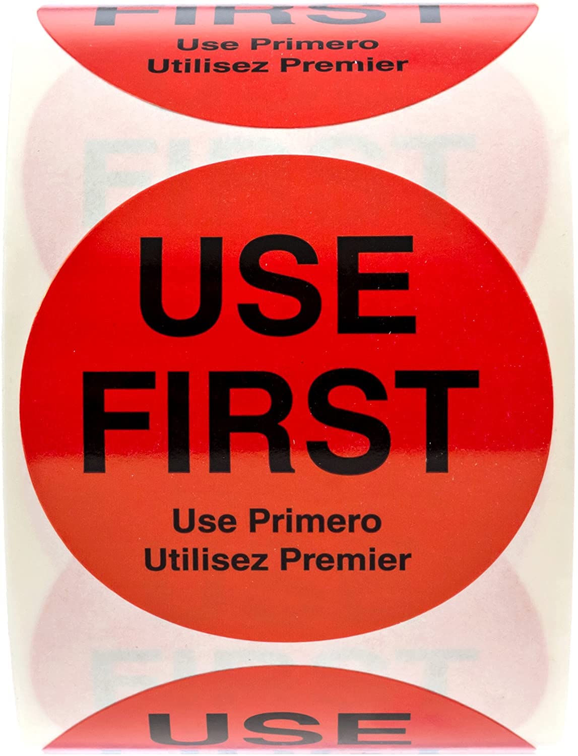 2" Round Use First Stickers / 500 Red Removable Circle Labels/Trilingual Small Business Sticker / 2 Inch Use 1st Label/Made in The USA 2”