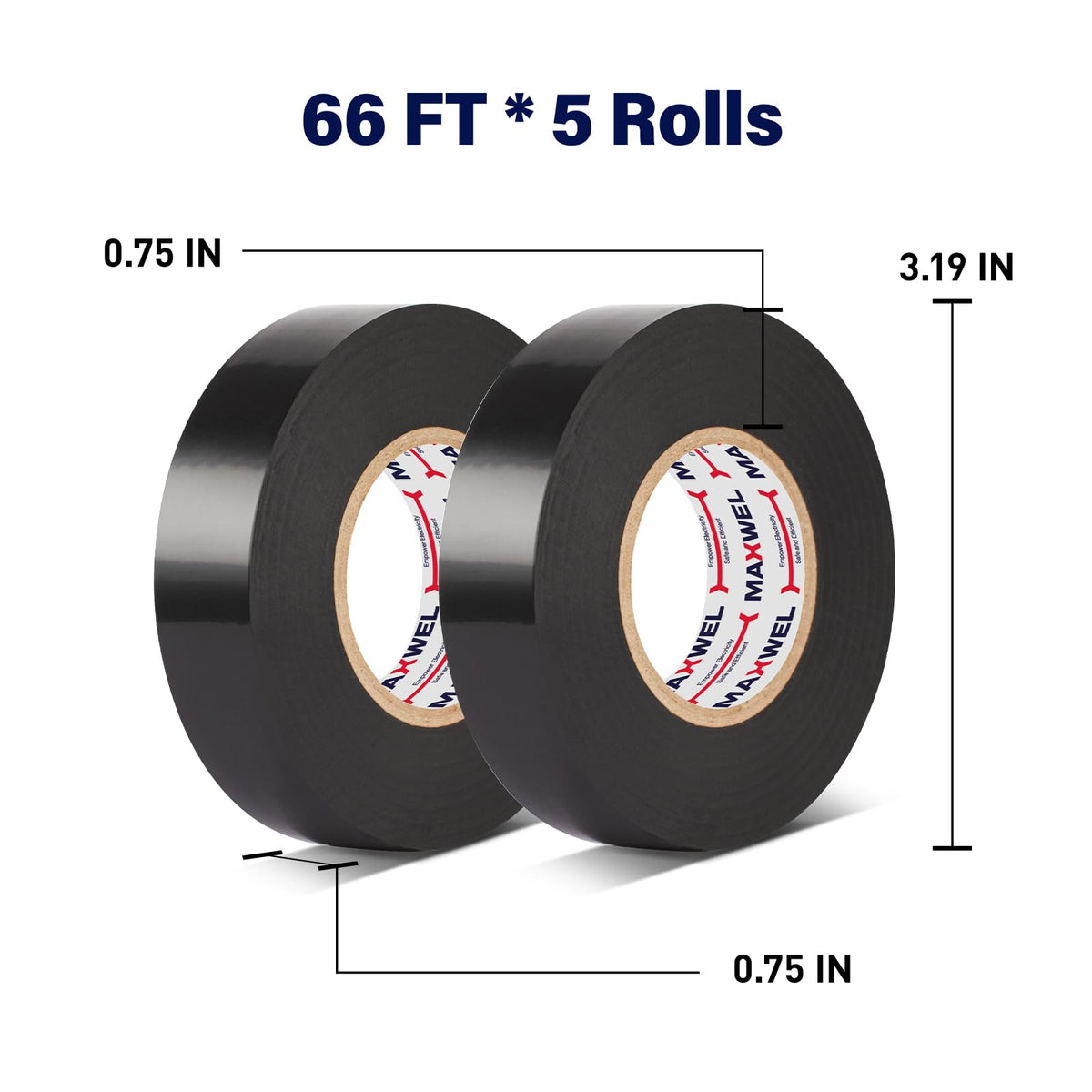 5 Rolls PVC Black Electrical Tape – Vinyl Professional Electric Tape, Waterproof, Flame Retardant, 3/4 in x 66 ft per Roll, Multipurpose Wire & Cable Insulation for Home, Auto & Industrial Use 5