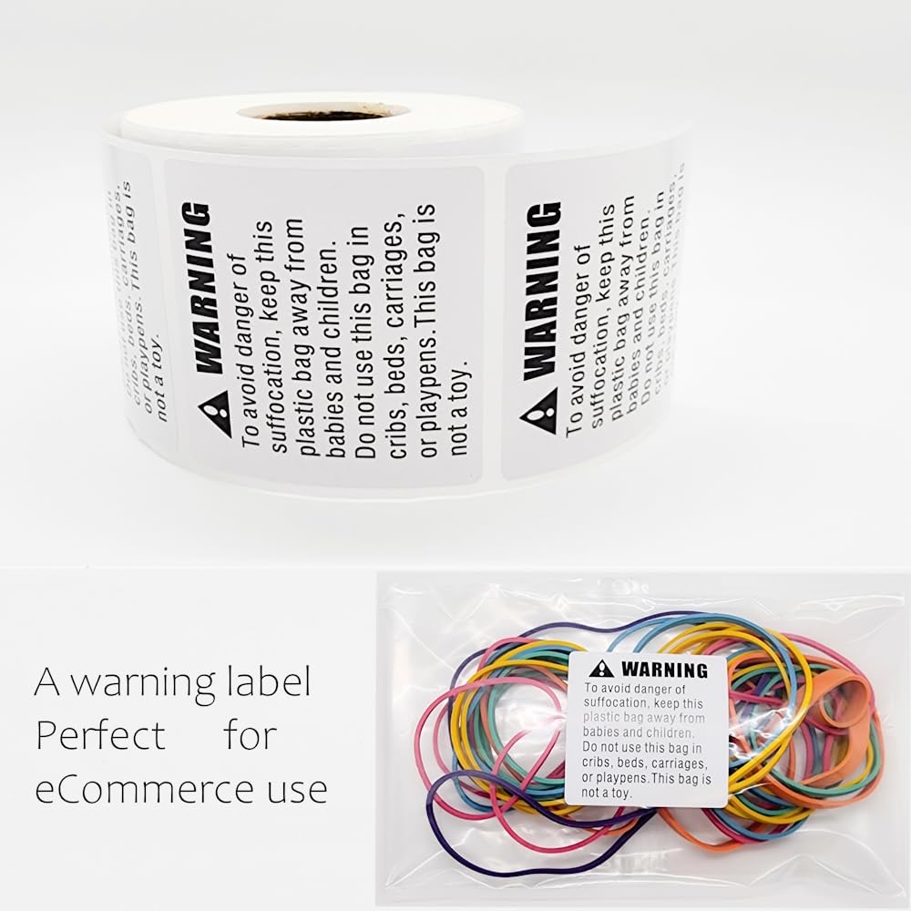 1000 Labels 2 x 2 Suffocation Warning Labels Choking Hazard Self Adhesive FBA Approved Labels Stickers (2 Rolls of 500)