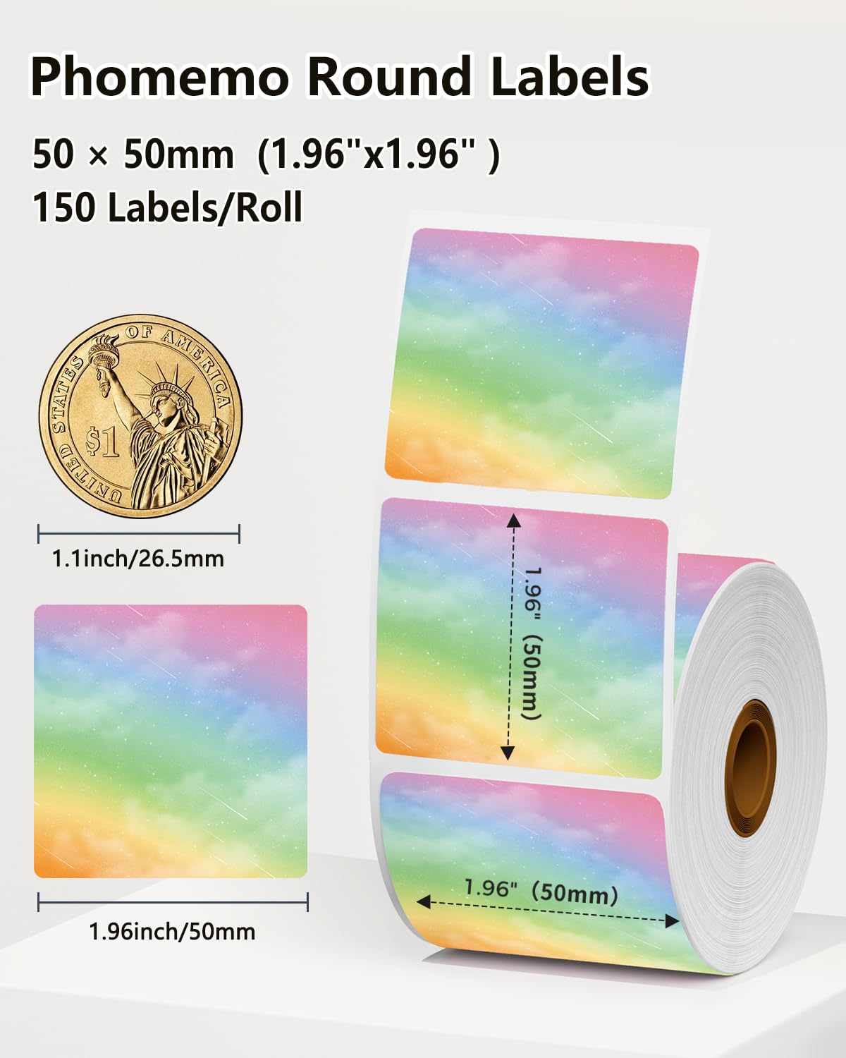 4 Rolls Phomemo M220 M110 Labels, Party Event Stickers, 1.96’’ x 1.96’’ Color Thermal Lable Compatible with Phomemo M110 M220 M221 M120 M200 M250 M150 Printer 1.96'' x 1.96'' 4 Rolls Square Labels