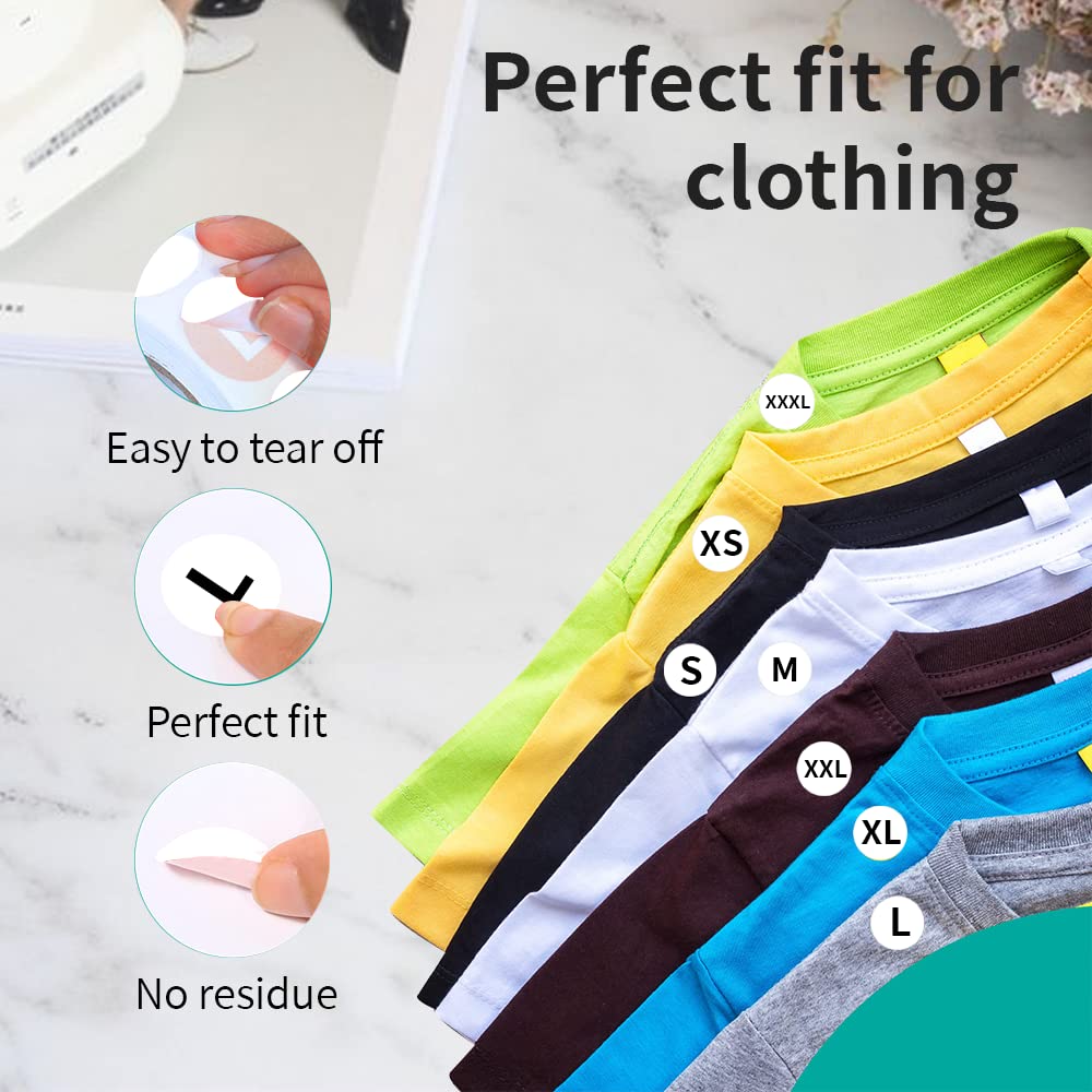 4000 Pcs Clothing Size Sticker Labels, Black Round Self Adhesive Clothing Size Stickers for Clothing T Shirt Pants Skirt Retail.(7/8” Each,8 Rolls,XS,S,M,L,XL,XXL,XXXL,Blank Size)