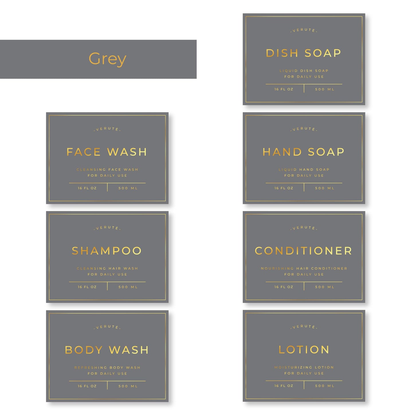 Waterproof Labels for Amber Glass Soap Dispenser and Plastic Bottles 3.15"x2.35" Peel & Stick - Kitchen, Bathroom & Shower Set - 21 Pieces (Gold Set) Gold Set