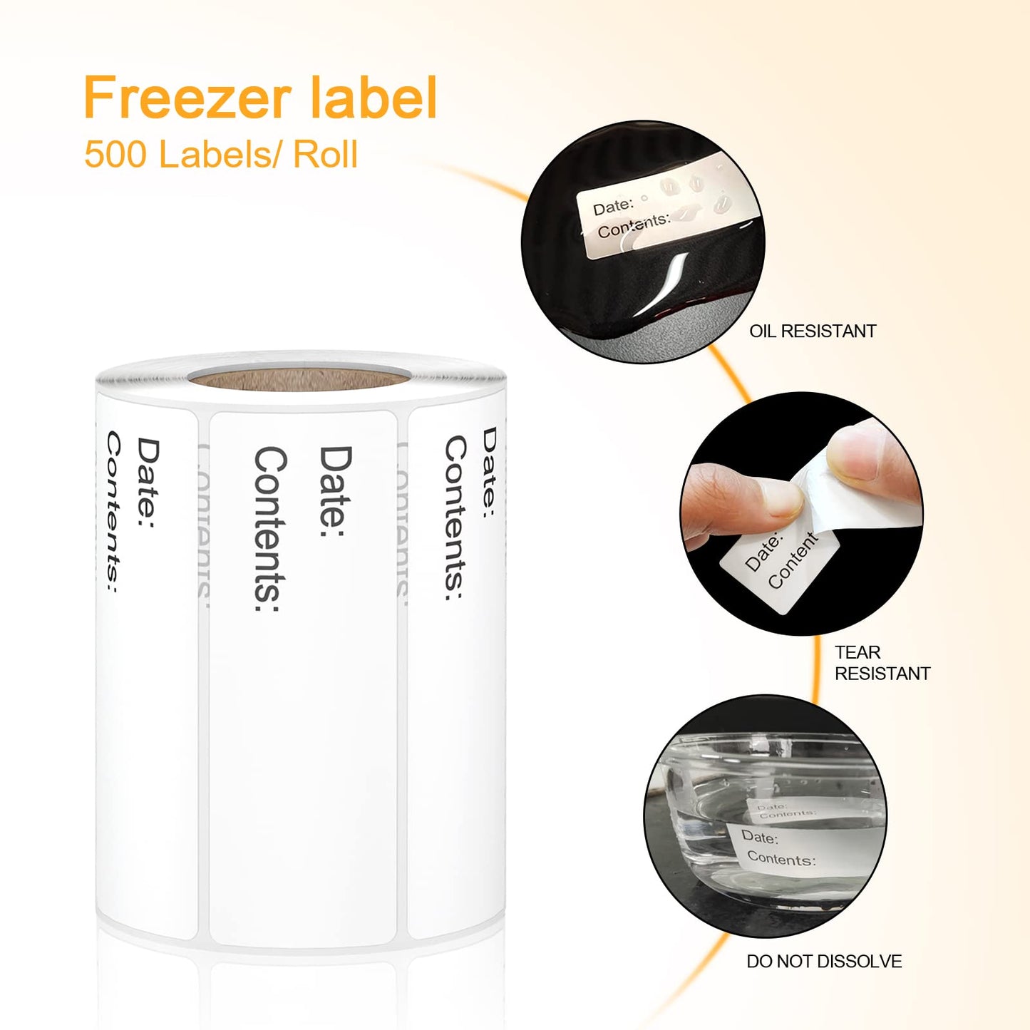 500pcs Food Labels,1 x 3 Inch Freezer Labels Removable for Food Containers, Mason Jar, Water/Oil/Tear Resistant,No Residue Food Storage Labels Perfect for Kitchen Frz-bk-500-1