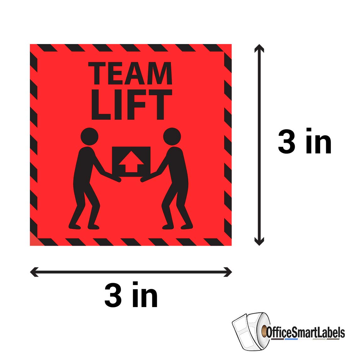 Team Lift Label Stickers - 3" x 3" Heavy Object Alert Home Moving Heavy Box Package Shipment - Caution Warning Labels Fragile Glass Moving Shipping Handling Boxes Packages - 1 Roll, 300 Count Red