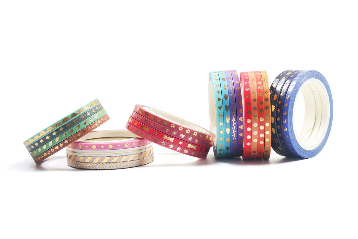 24 Rolls Washi Tape Set Foil Gold Skinny Decorative Masking Tape 3MM Wide Scrapbook Tape for DIY Craft Art Projects Journal Gift Wrapping