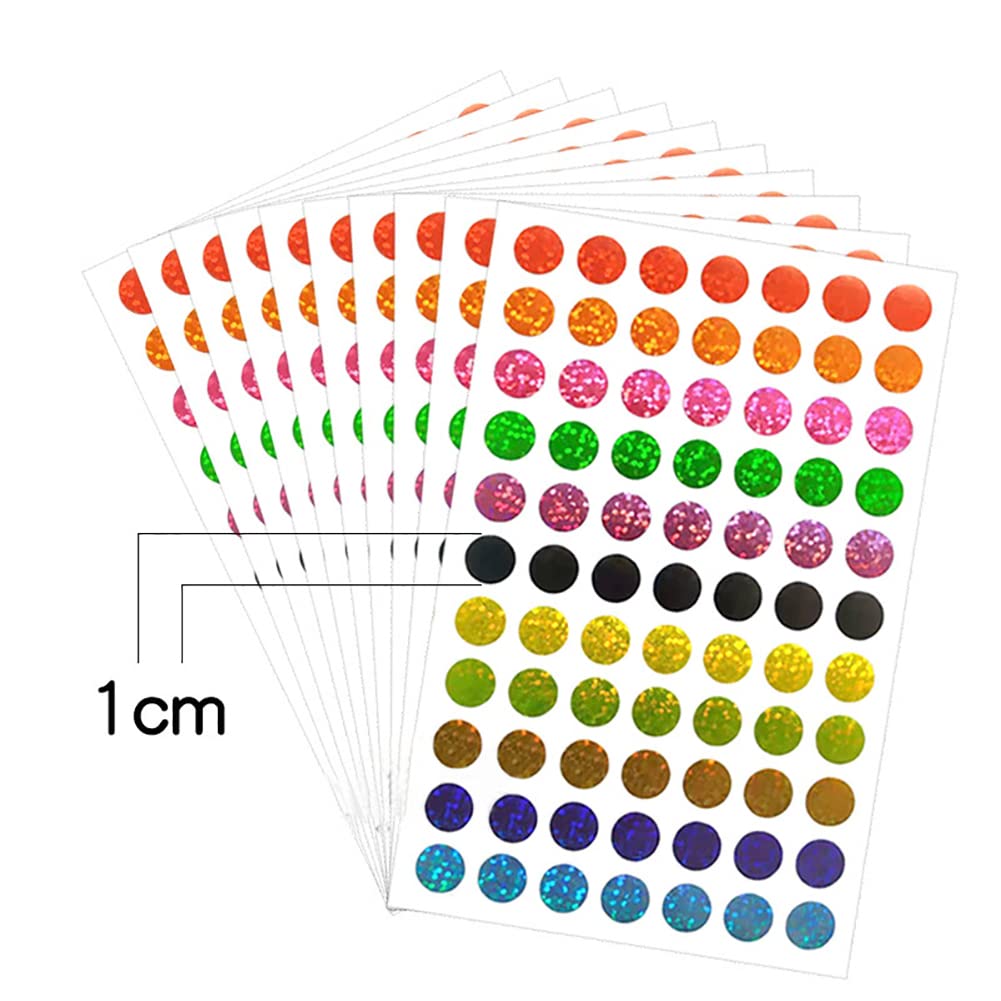 3080 Pcs Sparkle Round Dot Stickers Shiny Circle Dot Labels Holographic Color Coding Labels for Behavior Chart Classroom 1CM Multicolor
