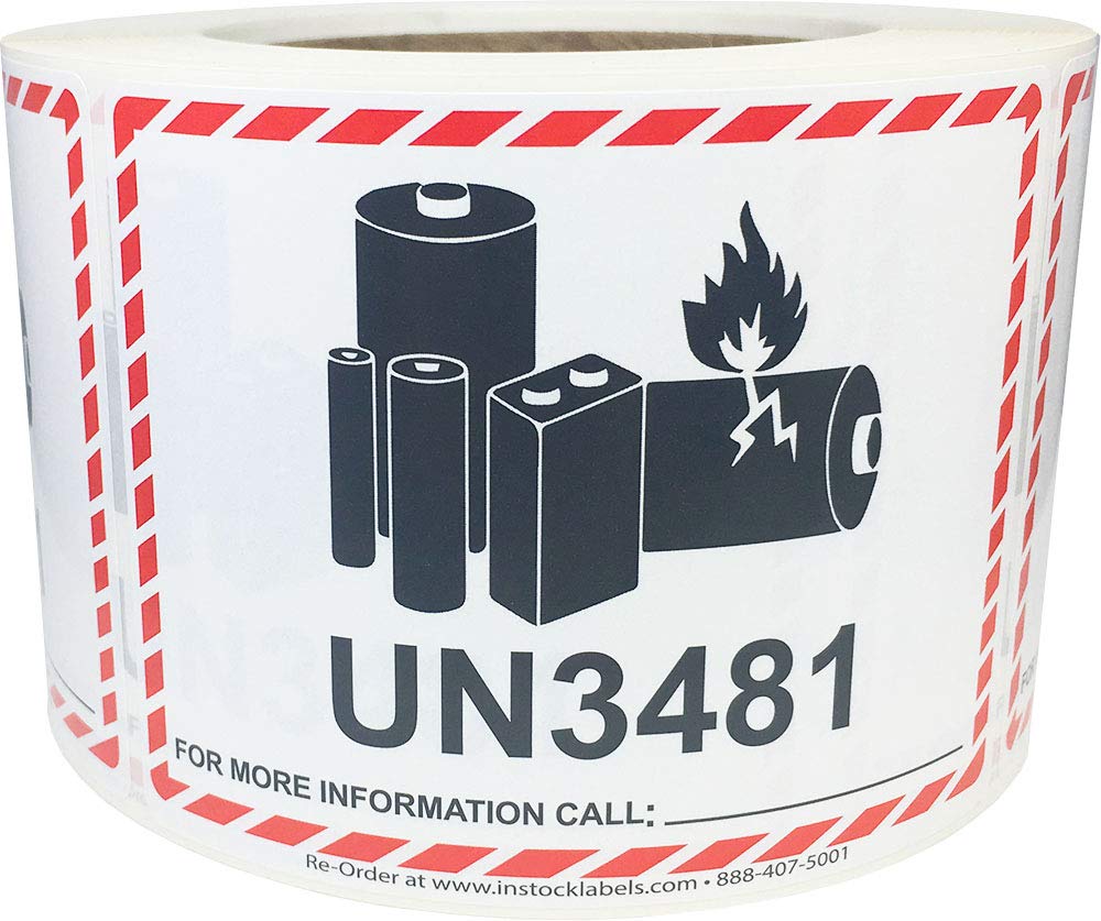 Lithium-Ion Battery Caution Labels, 500-Pack, Case of 3.25 x 4.25 Inch, Fragile Stickers for Shipping Lithium Batteries, Strong Adhesive, 500 Labels Per Roll, Safety Stickers 2000