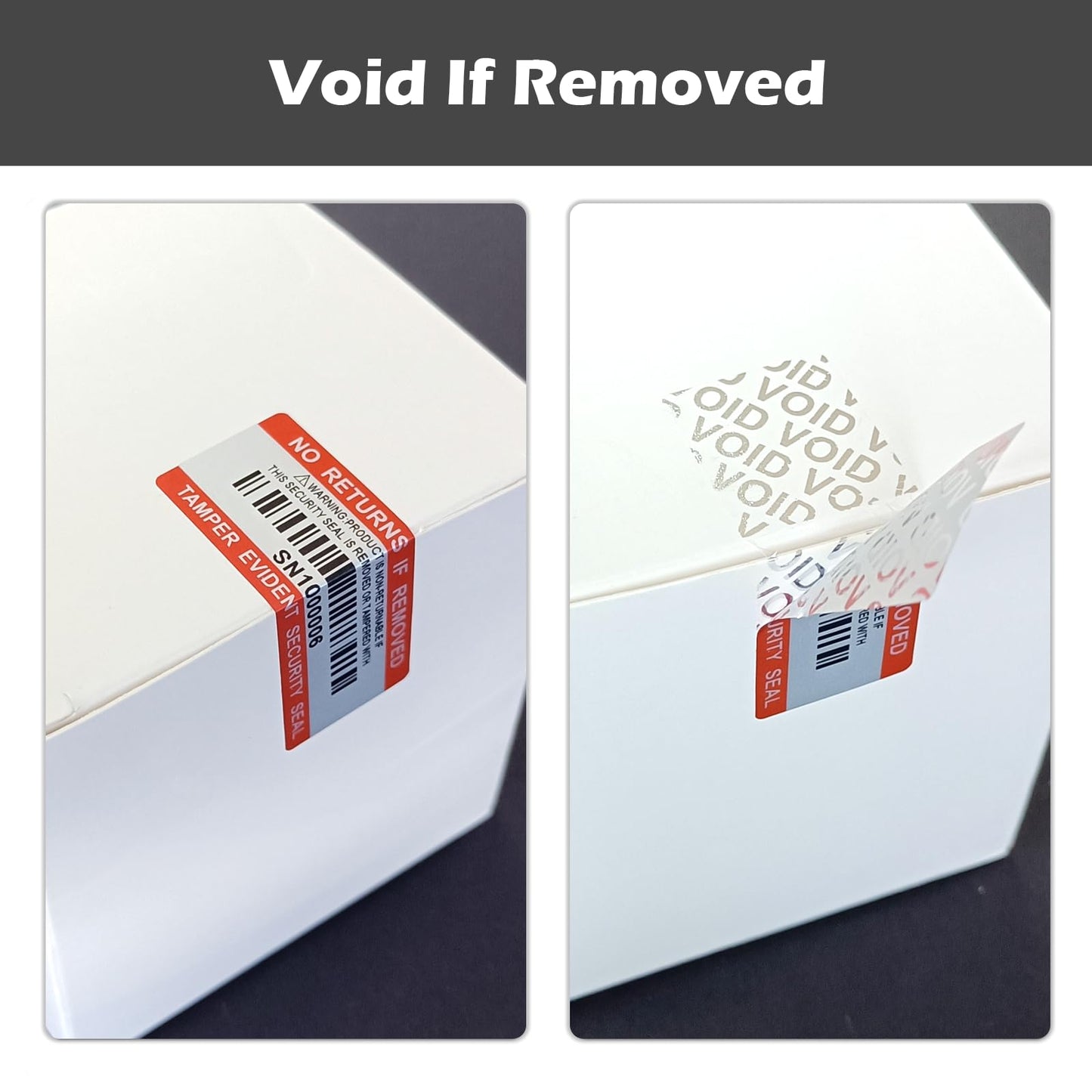 110pcs Tamper Proof Barcode Stickers,Security Label, Warranty Void Sticker with Individual Serial Number,Sealing Label for Package(2x0.8 inches) Red-silver