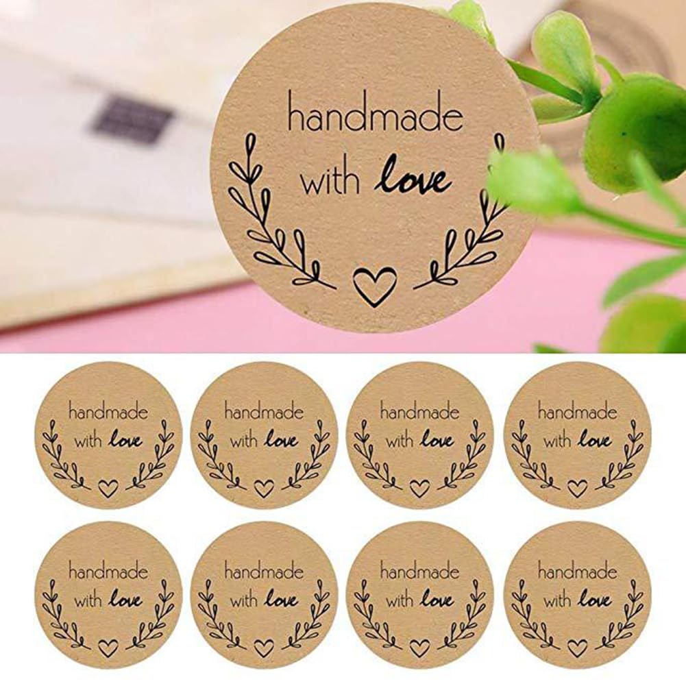 1000PCS Handmade with Love Stickers - 1 Inch Small Round Brown Floral Heart Baking Stickers for Baked Goods Packaging, Envelope Seals, Small Business, Wedding, Birthday Gift Wrap Handmade Love Floral