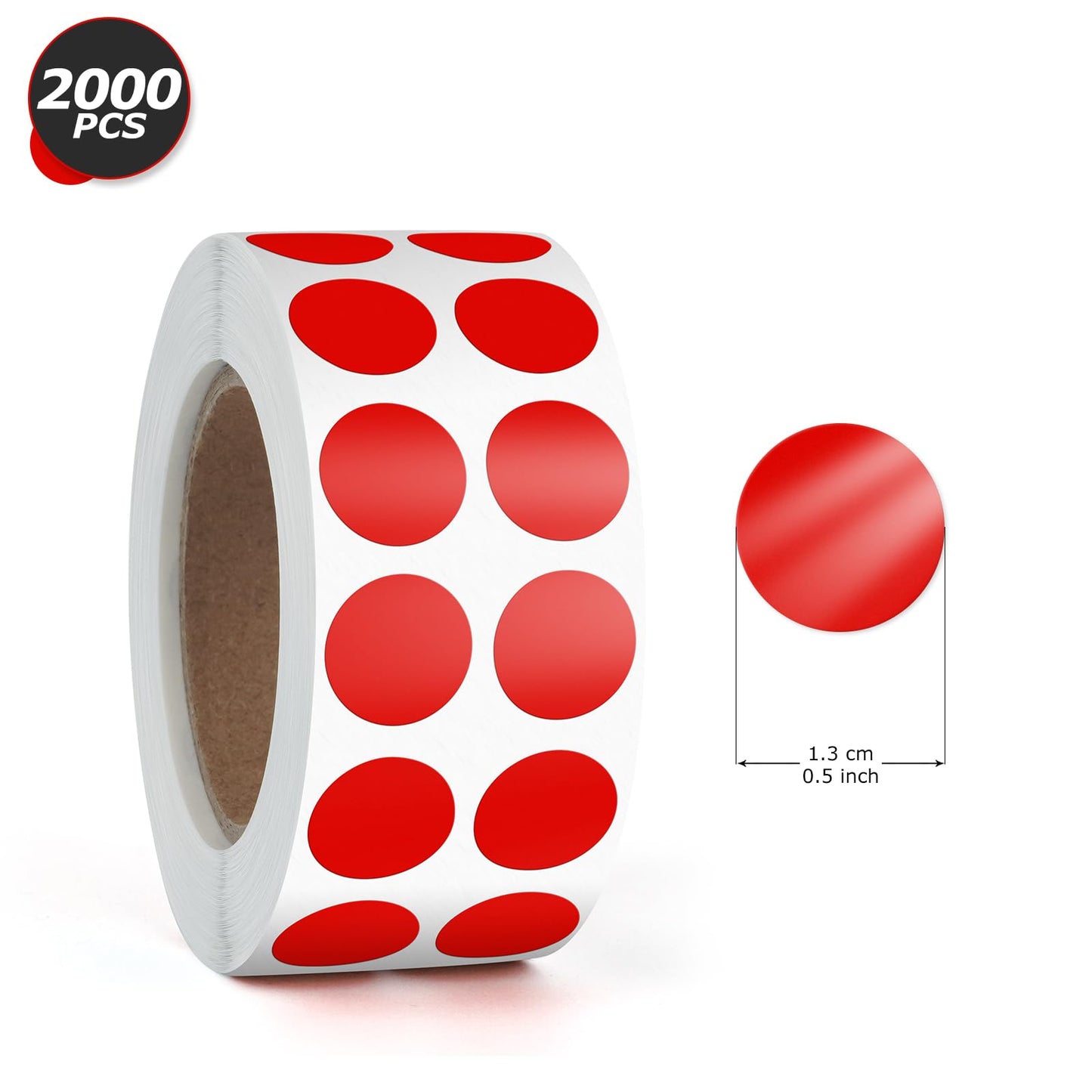 Round Stickers Red 0.5 Inch Circle Labels with Color Coding Dot Sticker Waterproof Removable Roll of 2000 PCS