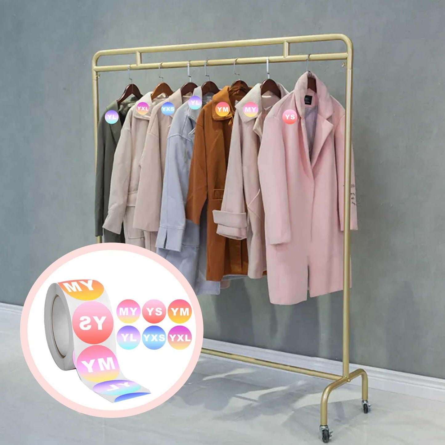 1000 Pcs Youth Clothings Size Sticker Clothing Size Stickers Labels - 1 Inch Colorful YXS YXL YS YM YL Size Stickers for Clothing T Shirts Retail Apparel