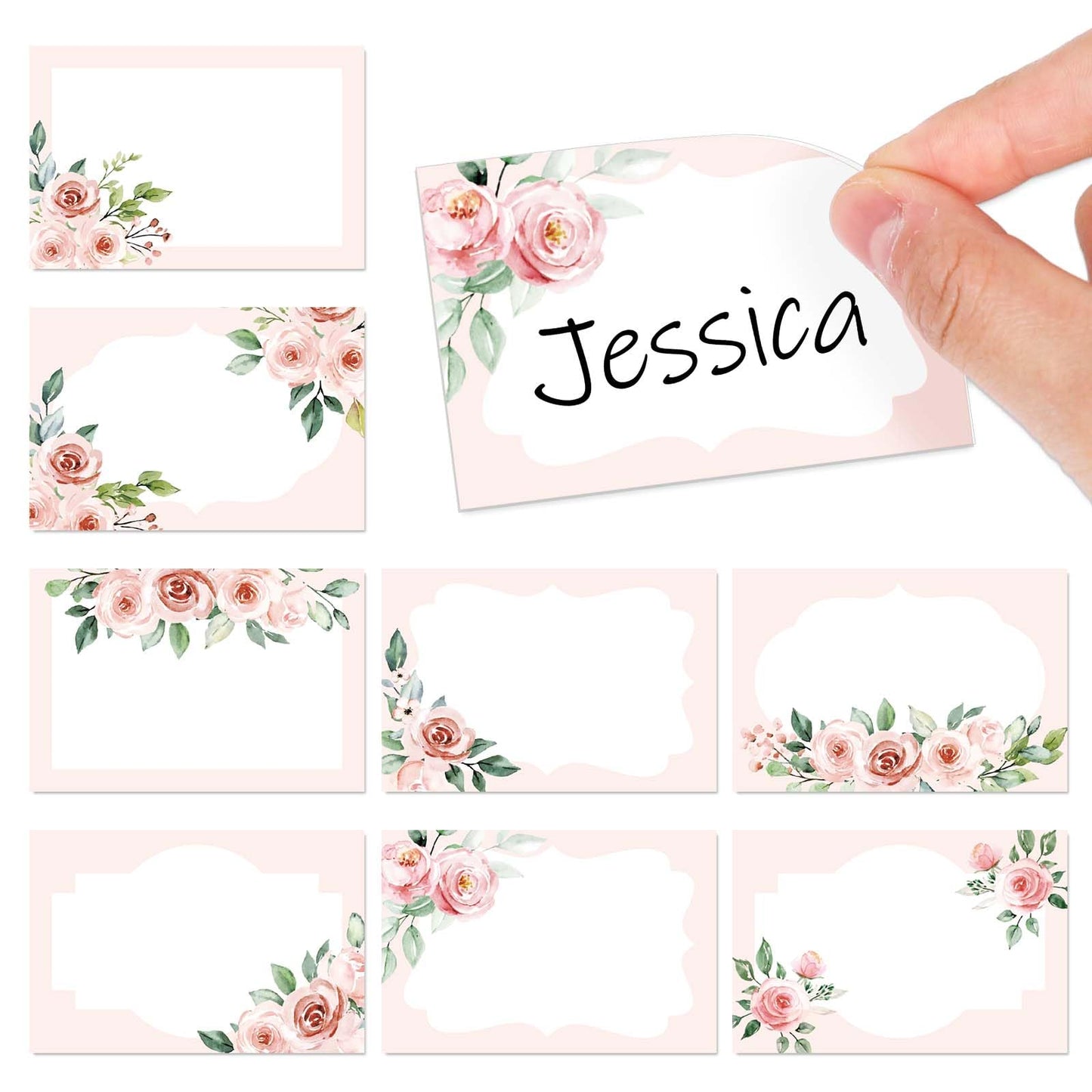 240Pcs Floral Label Stickers Pink Rose Flower Jar Tag Stickers 8 Design Spring Blank Self-Adhesive Paper Label Decals for Classroom Desk Kitchen Sauce Bottle Jar, 3 x 2 Inch