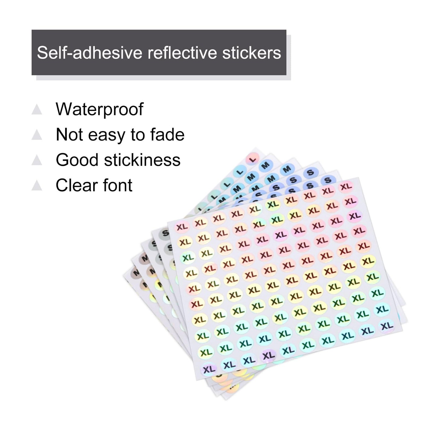 MECCANIXITY Laser Capital Letter Stickers, 0.4 Inch Alphabet S,M,L,XL Round Self-Adhesive Reflective Letter Stickers for Inventory, Storage, Organizing,1 Set(40 Sheets,4000 Stickers)
