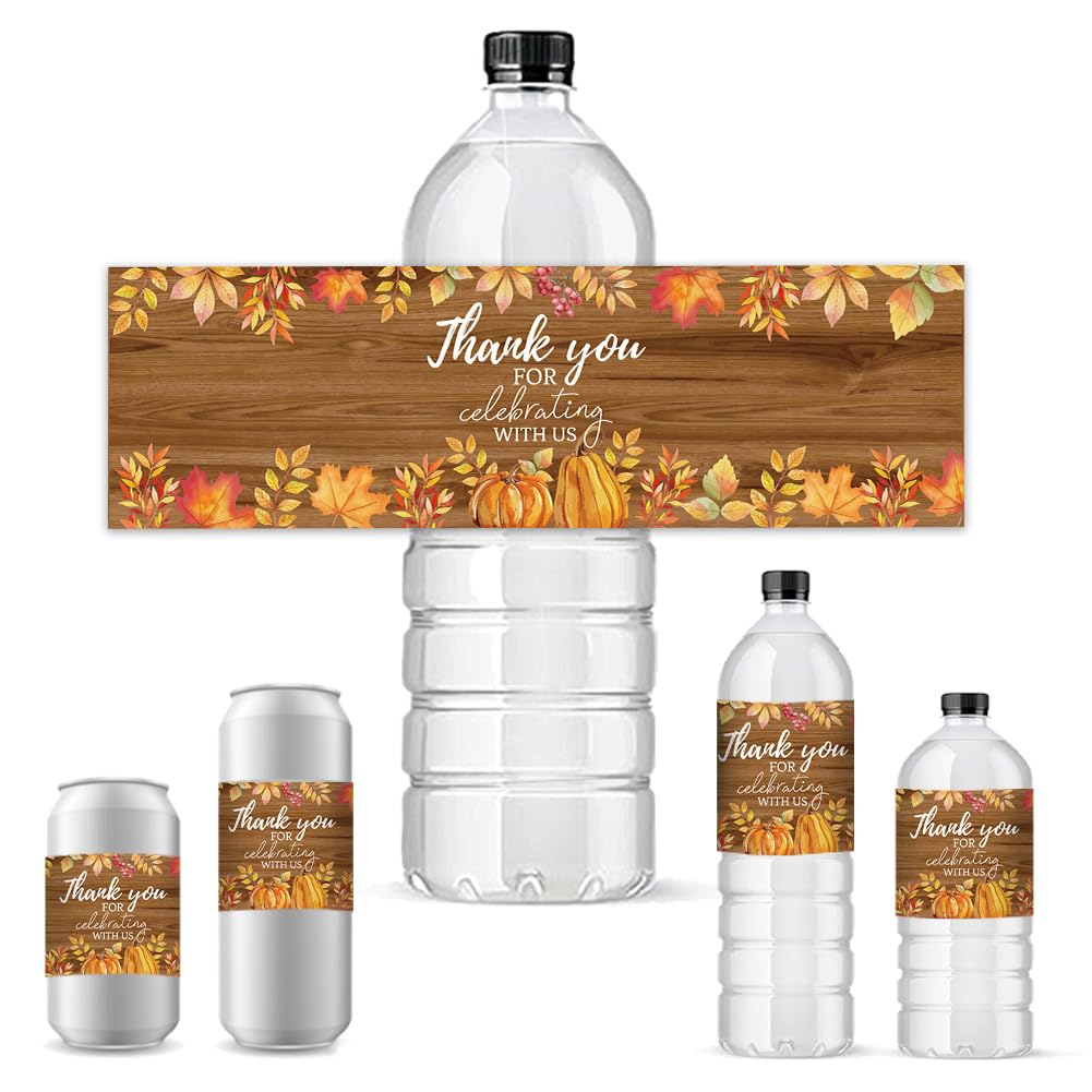 PH PandaHall 30pcs Water Bottle Labels for Celebrating, Fall Leaves Adhesive Waterproof Bottle Wraps Autumn Bottle Stickers Bottle Labels for Halloween Thanksgiving Wedding Birthday Party Anniversary