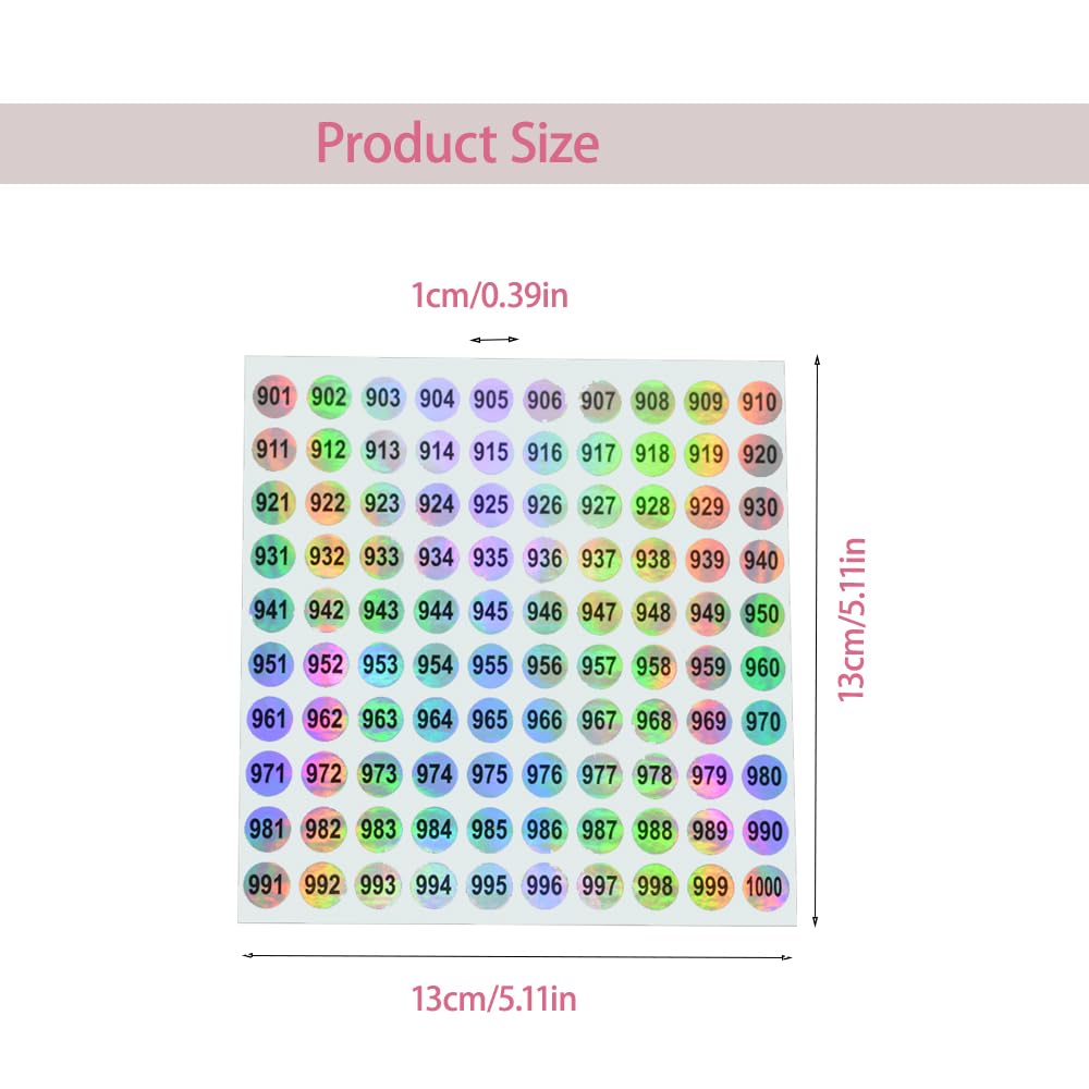 1 to 2000 Round Reflective Laser Number Stickers Self Adhesive Label Stickers Inventory Storage Organizing Sticker for DIY Craft Marking Numbering Manicure Tool (1-2000) 1-2000
