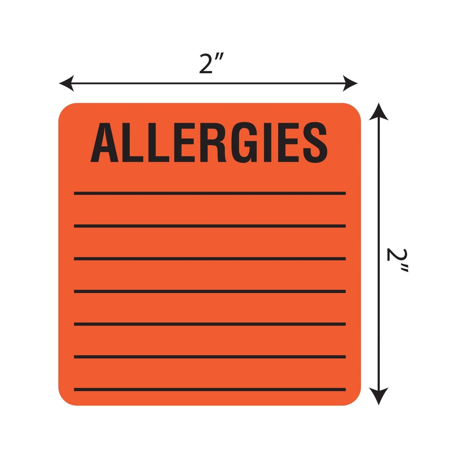 Tabbies Allergy Warning Labels, Allergies, 2 X 2, Fluorescent Red, 500/roll ALLERGIES (500)